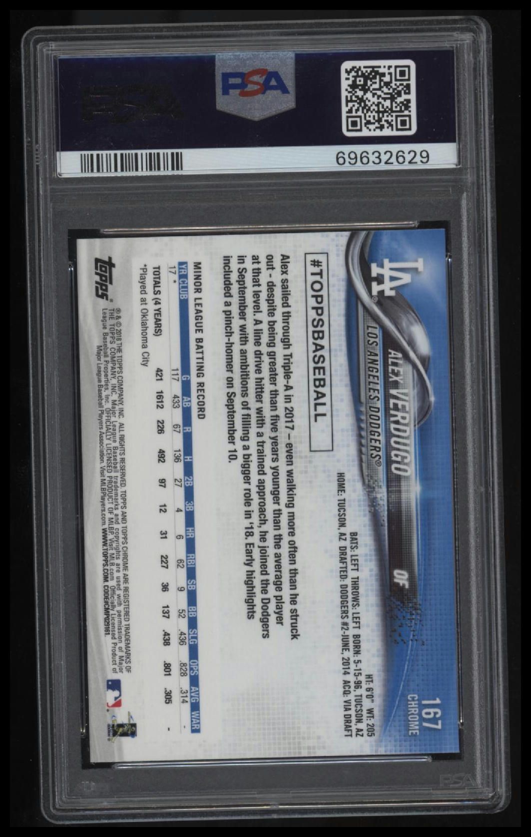 2018 Topps Chrome #167 Alex Verdugo Batting PSA 10