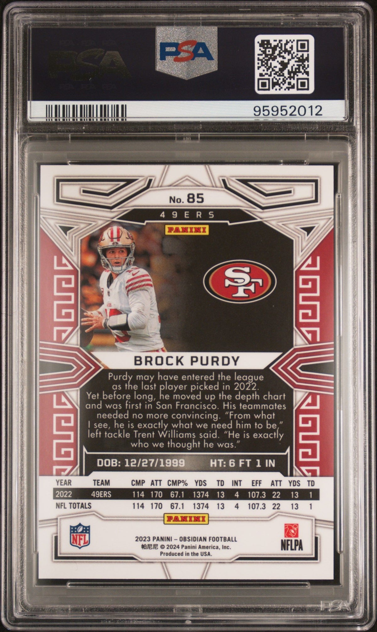 2023 Panini Obsidian Brock Purdy Electric Etch Contra PSA 10