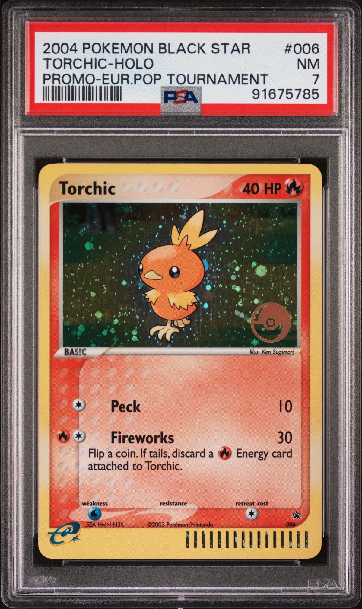 2004 Pokemon Black Star Promo Torchic-Holo Promo-Eur.Pop Tournament PSA 7