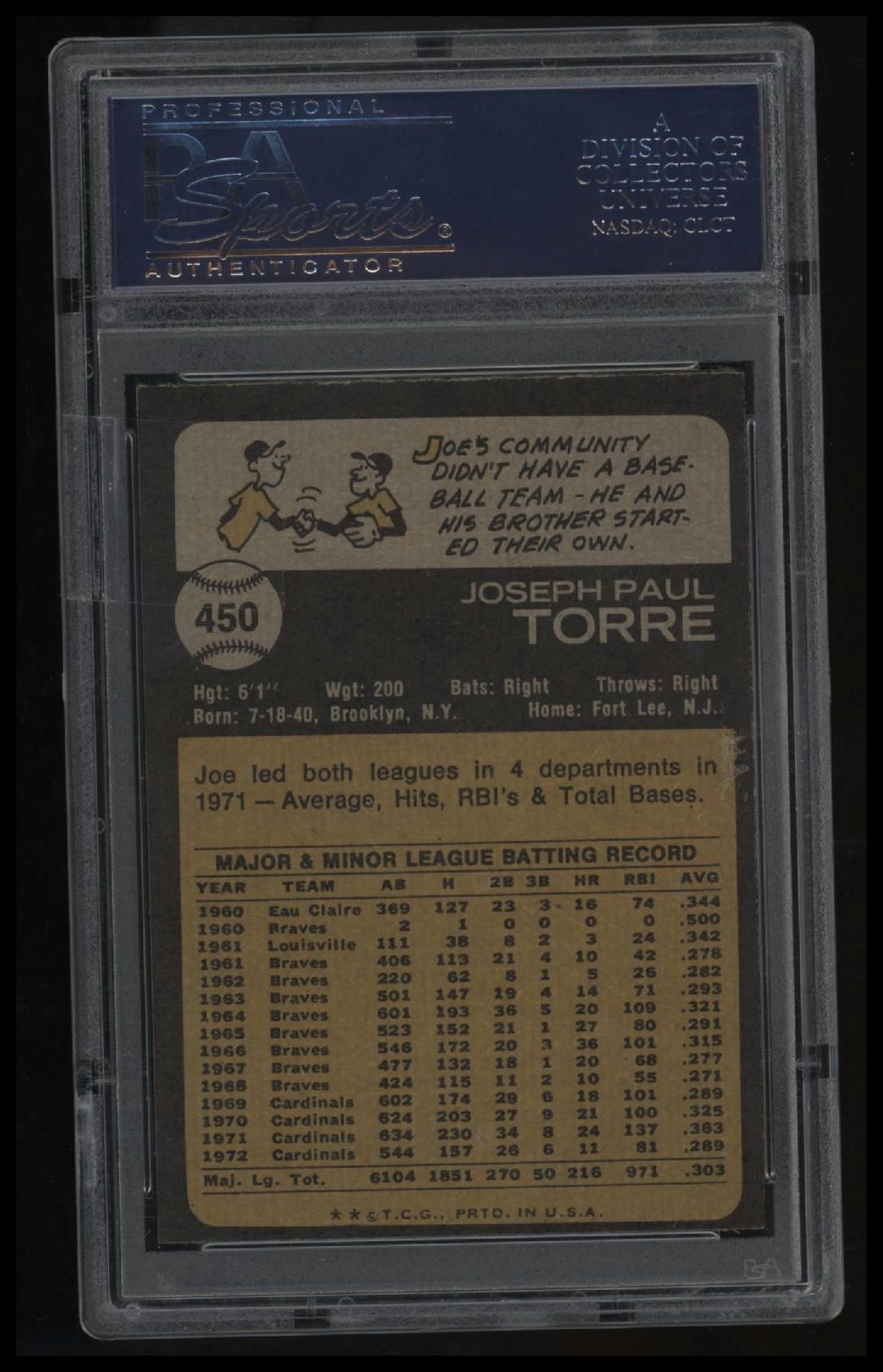 1973 Topps #450 Joe Torre PSA 9