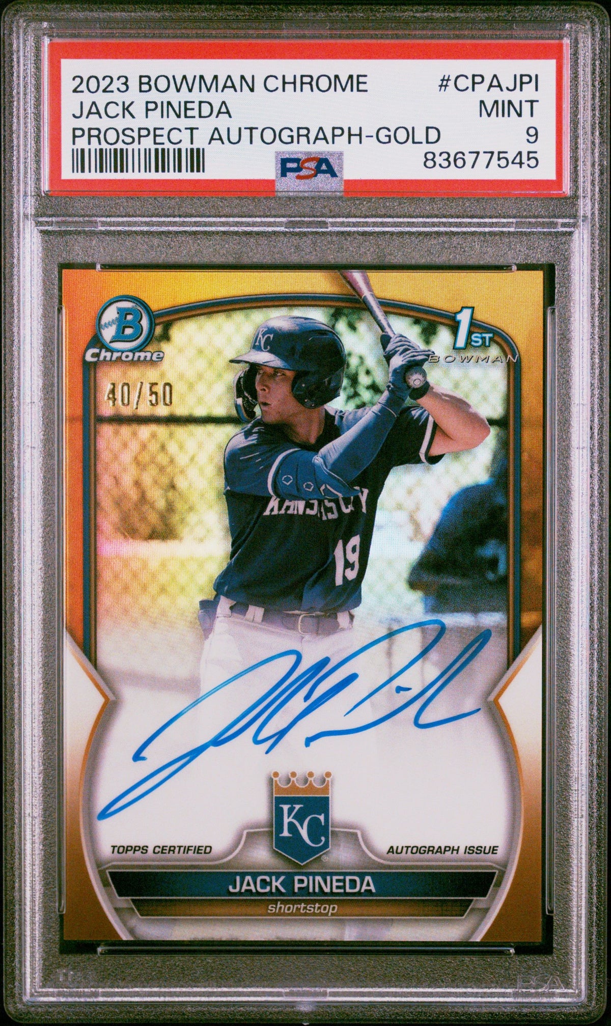 2023 Bowman Chrome Prospect Autographs Jack Pineda Prospect Autograph-Gold PSA 9