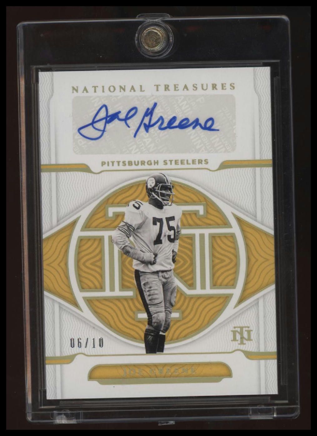 2021 Panini National Treasures Joe Greene Signatures Holo Gold #/10