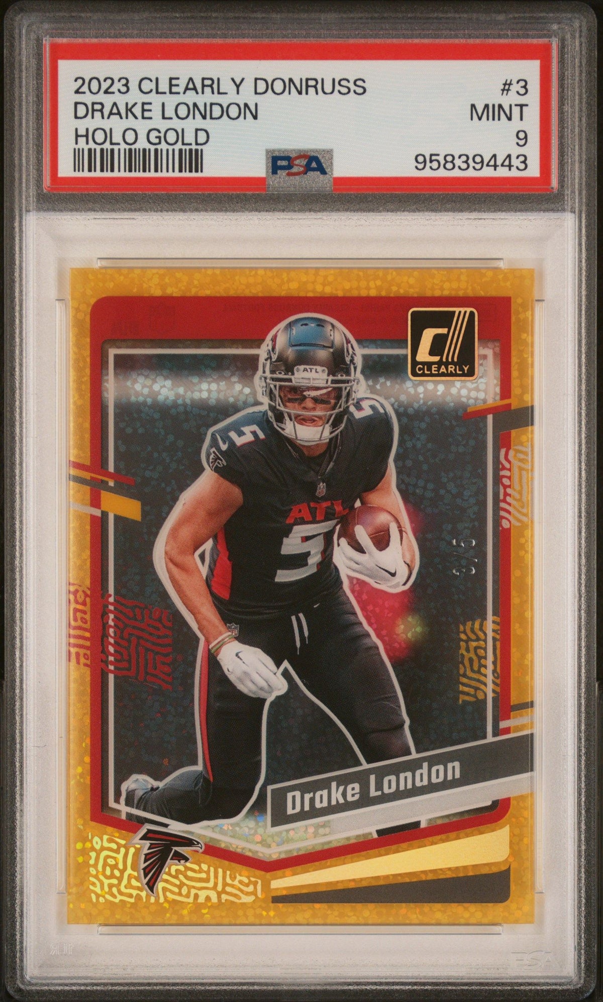 2023 Panini Clearly Donruss Drake London Holo Gold PSA 9