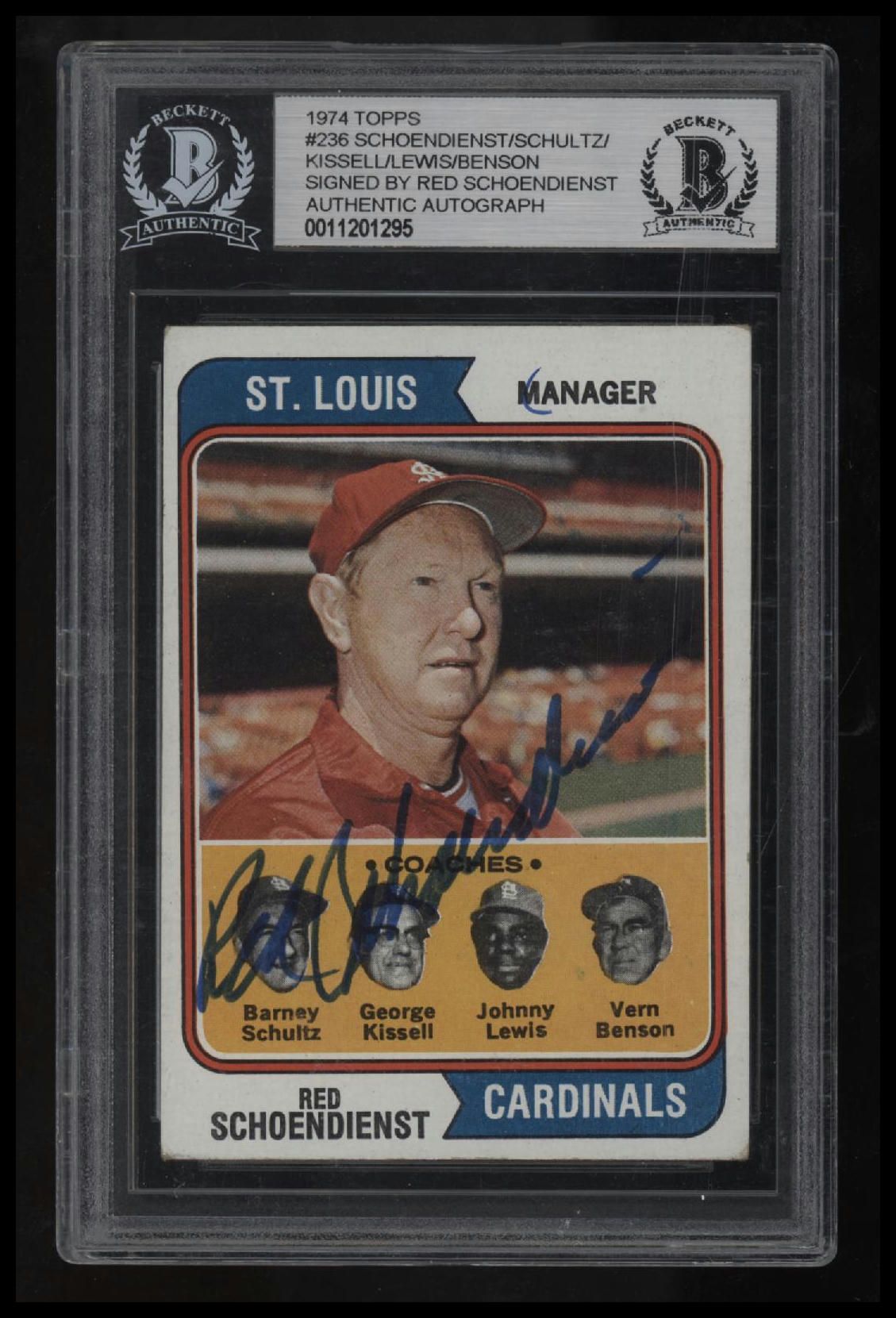 1974 Topps Red Schoendienst MG Schultz/Kissell/Lewis/Benson BGS Authentic