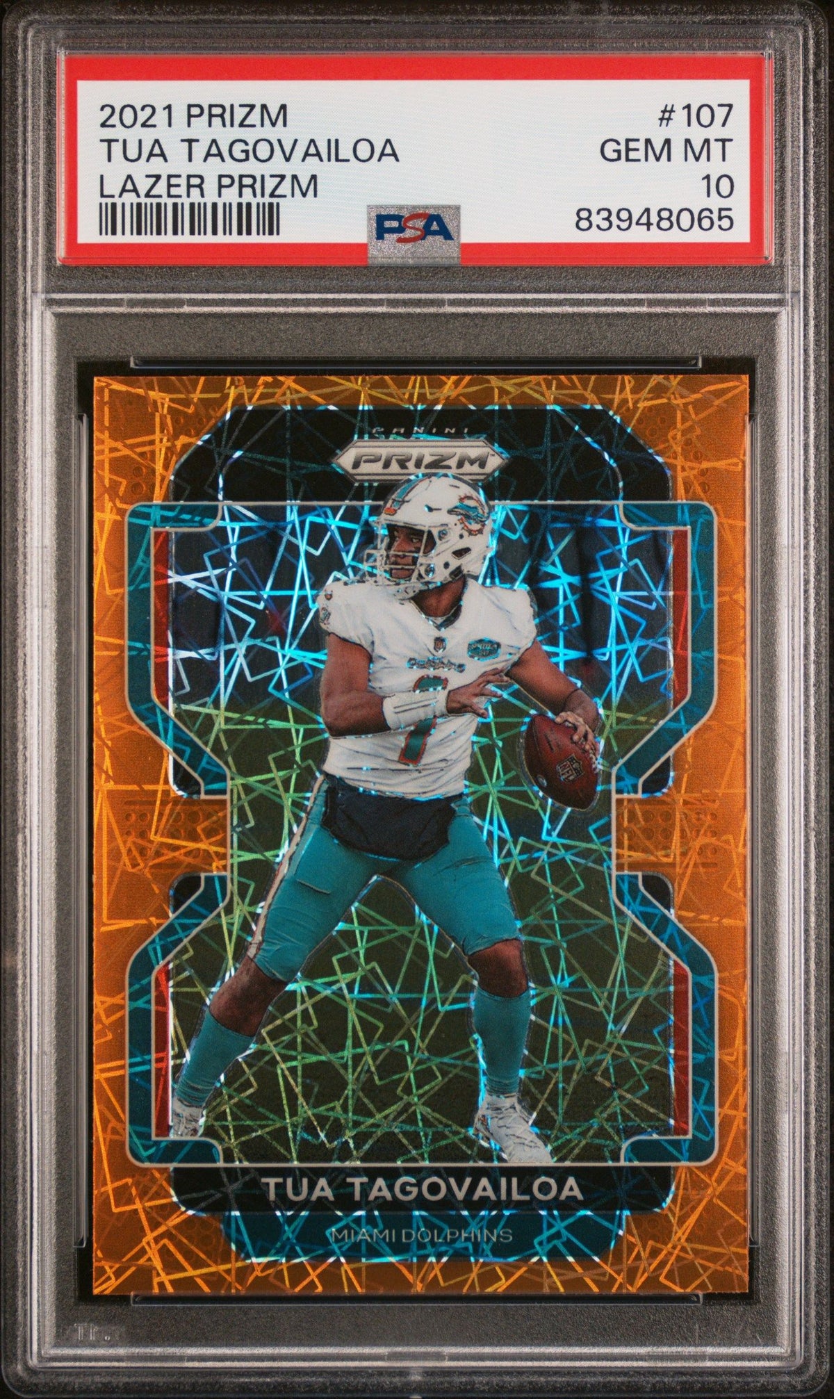 2021 Panini Prizm #107 Tua Tagovailoa Lazer Prizm PSA 10