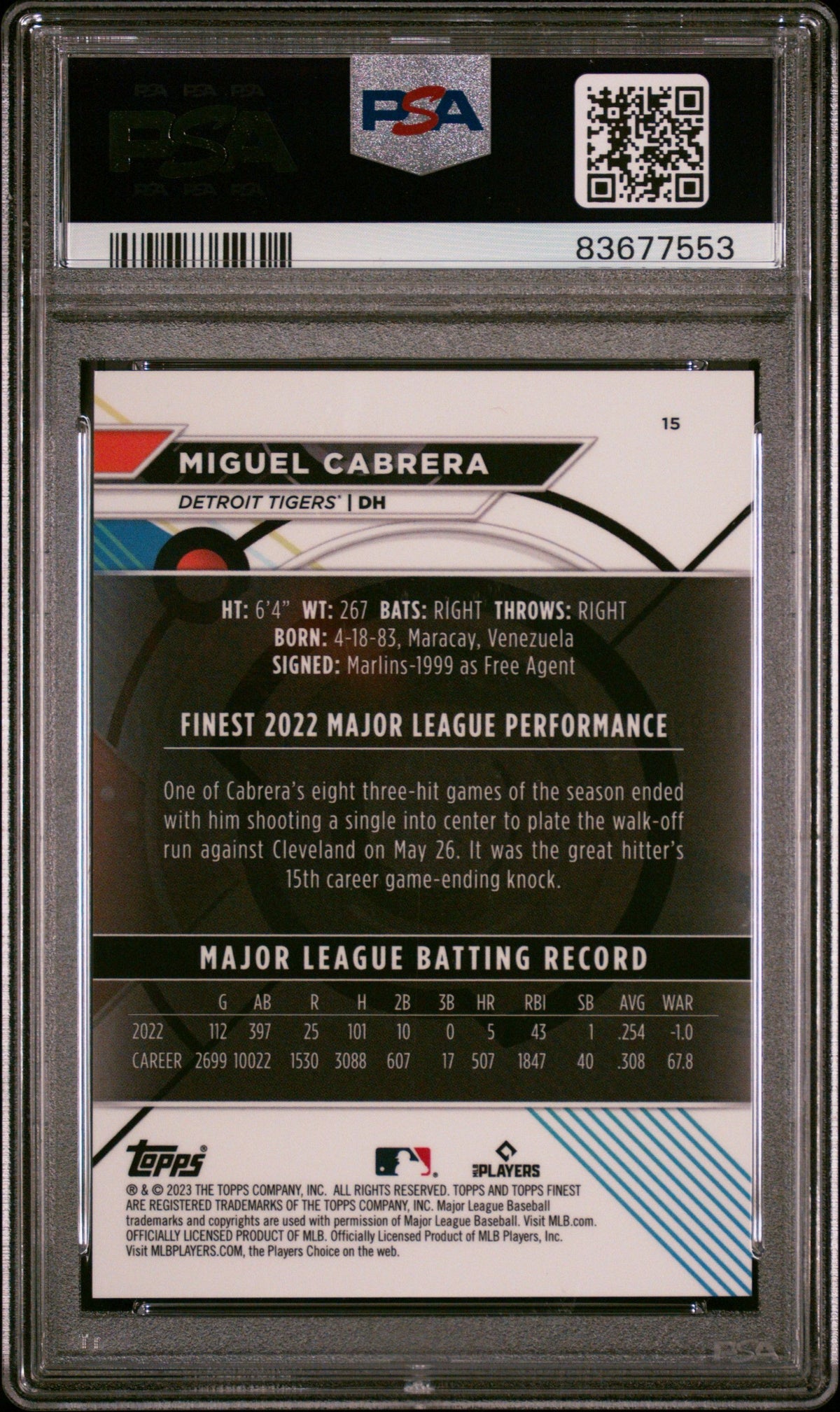 2023 Topps Finest Miguel Cabrera Green PSA 10