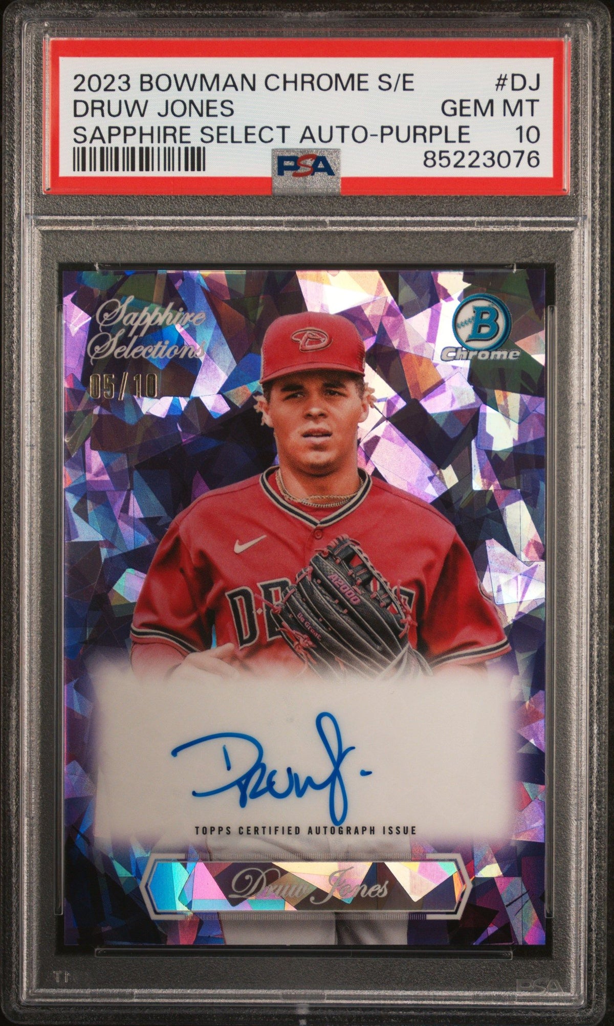 2023 Bowman Chrome Sapphire Edition #DJ Druw Jones Select Auto-Purple PSA 10