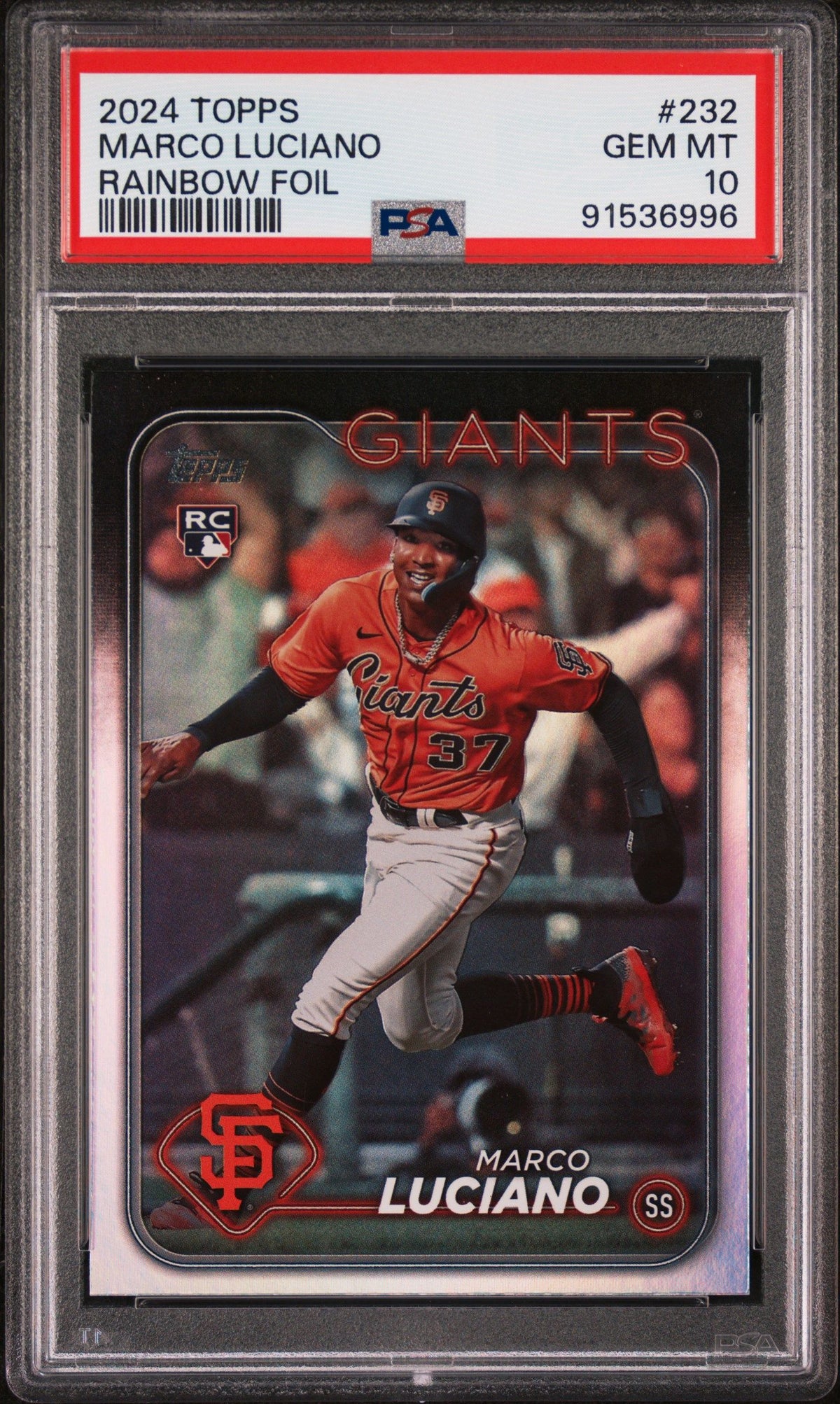 2024 Topps #232 Marco Luciano Rainbow Foil PSA 10