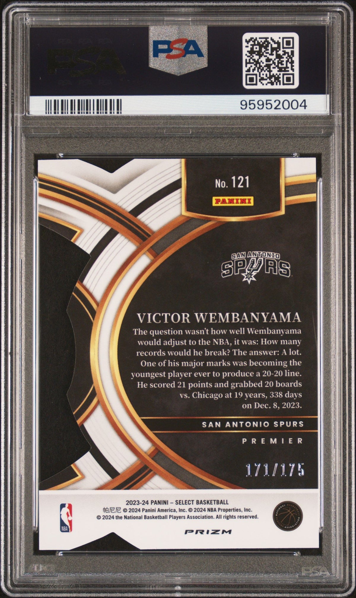 2023 Panini Select Victor Wembanyama Maroon Die-Cut PSA 10