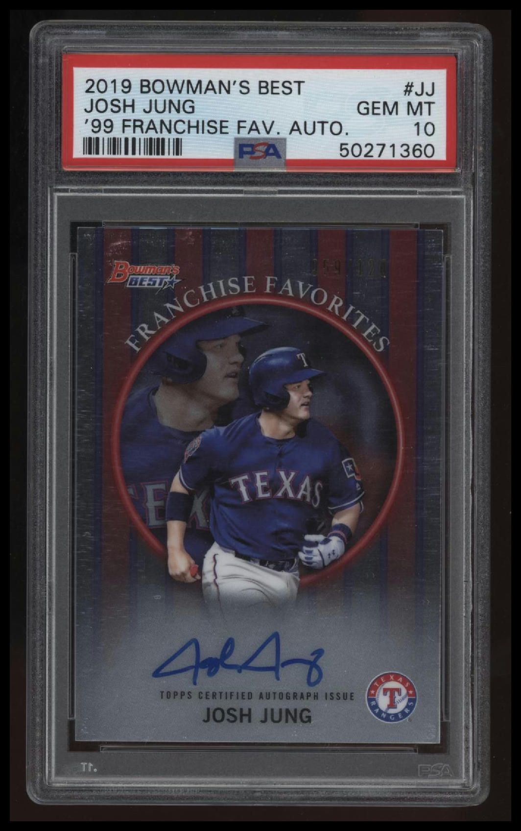 2019 Bowman&#39;S Best 1999 Franchise Favorites Autographs Josh Jung &#39;99 PSA 10