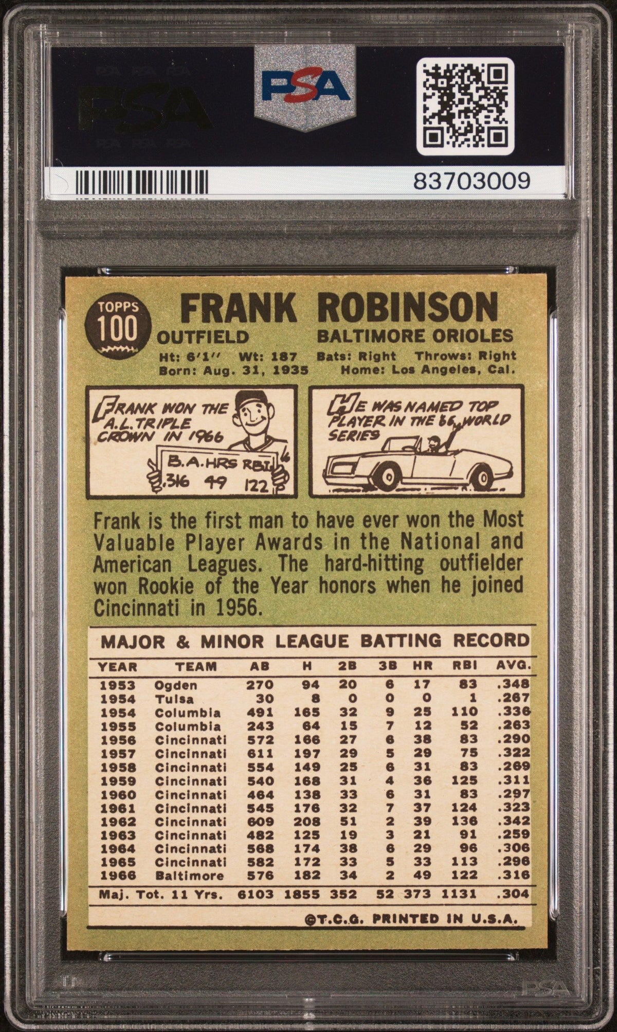 1967 Topps #100 Frank Robinson PSA 9