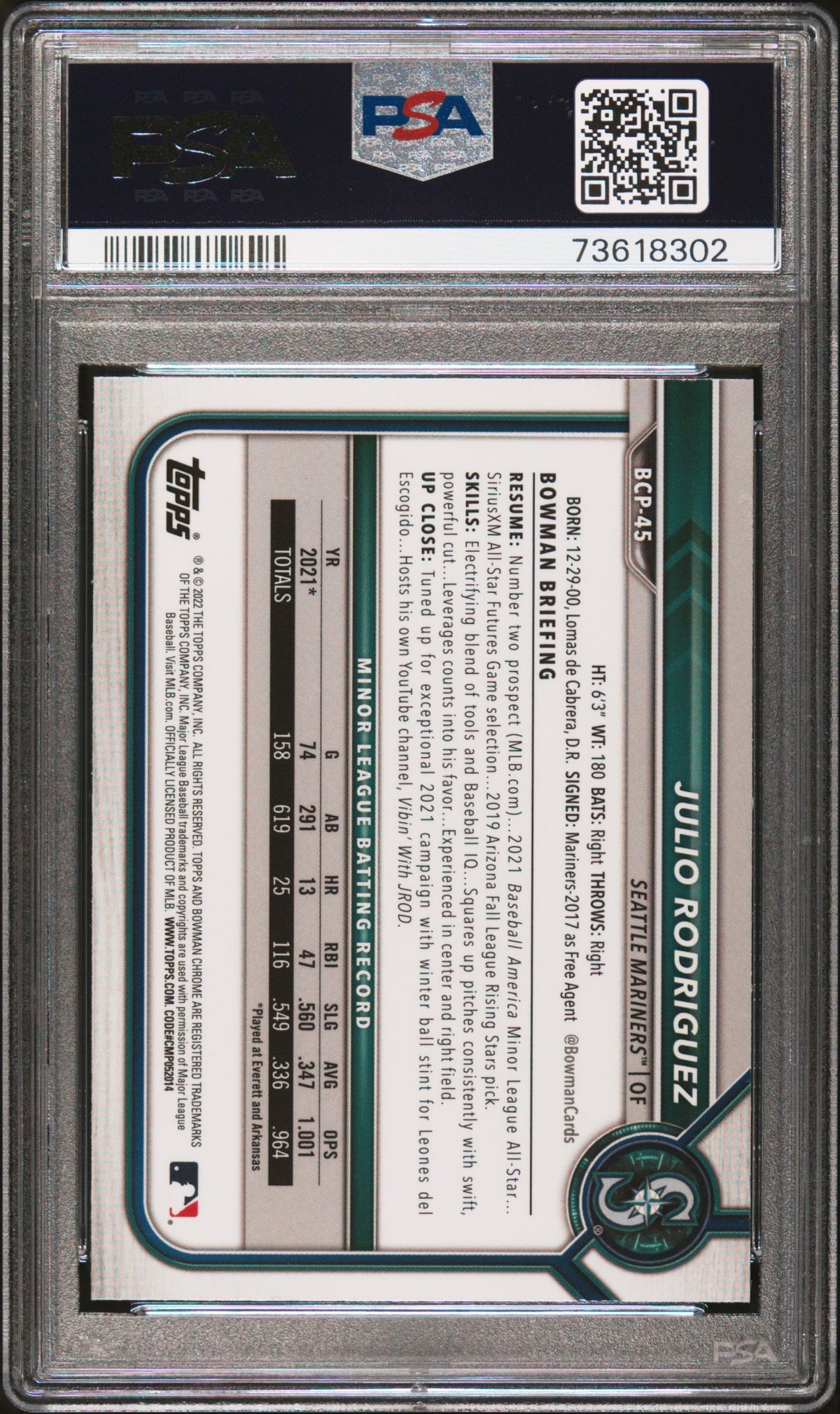 2022 Bowman Mega Box Chrome Julio Rodriguez Chrome PSA 10