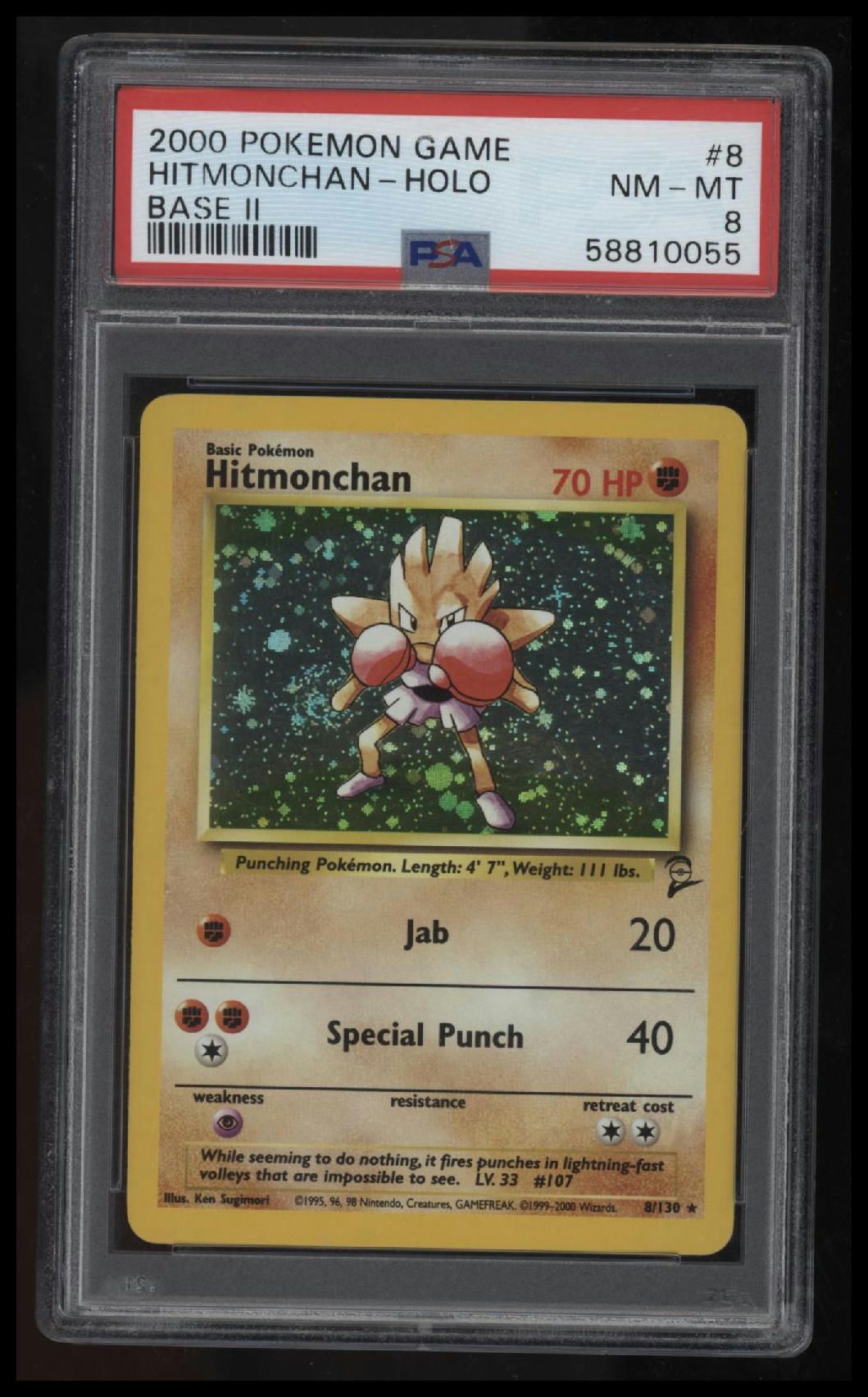 2000 Pokemon Game Base Ii Hitmonchan-Holo Base Ii PSA 8