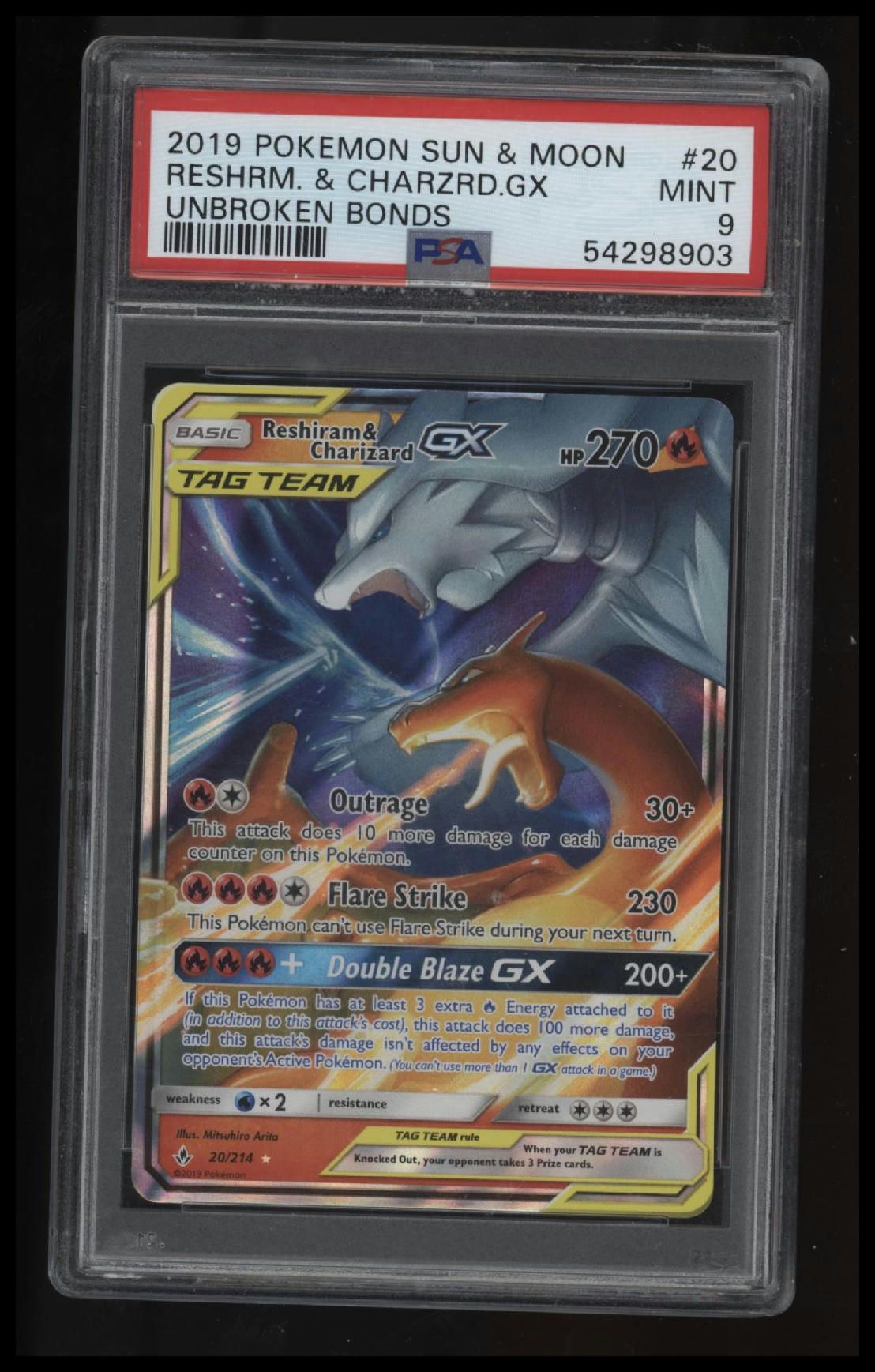 2019 Pokemon Sun &amp; Moon Unbroken Bonds Reshrm. &amp; Charzrd.Gx Unbroken Bonds PSA 9