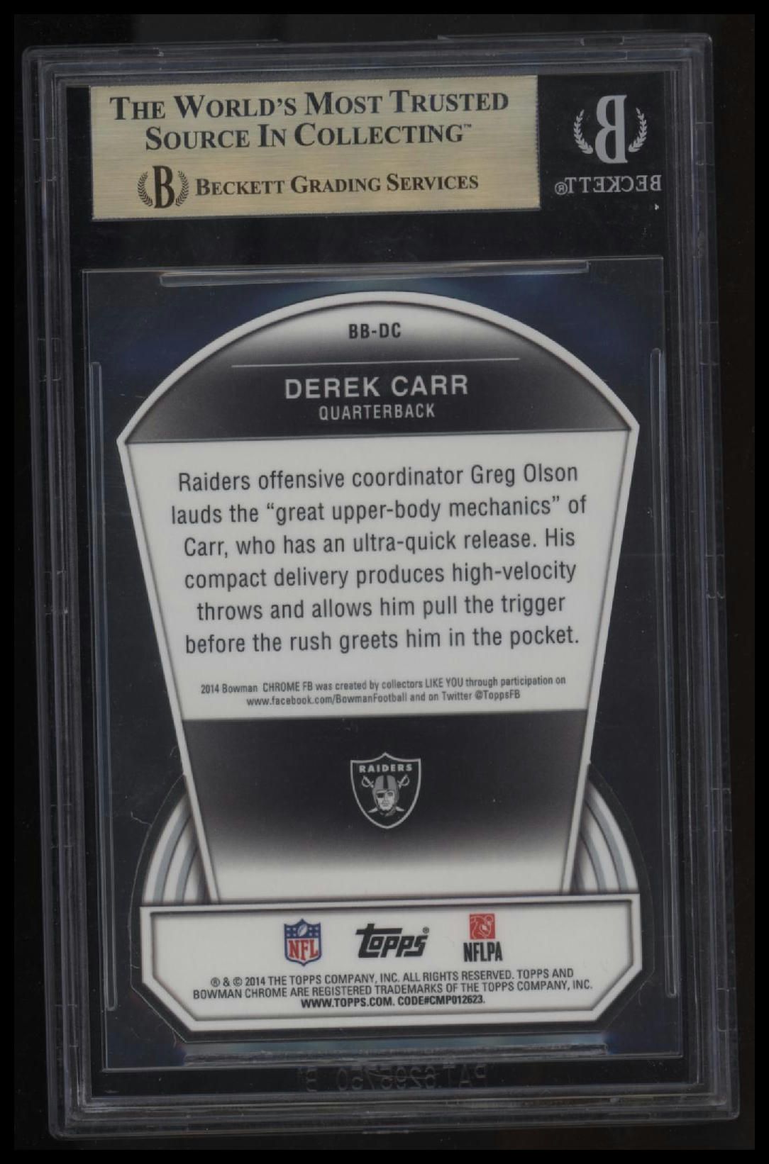 2014 Bowman Chrome Bowman&#39;s Best Die Cut Derek Carr BGS 9.5