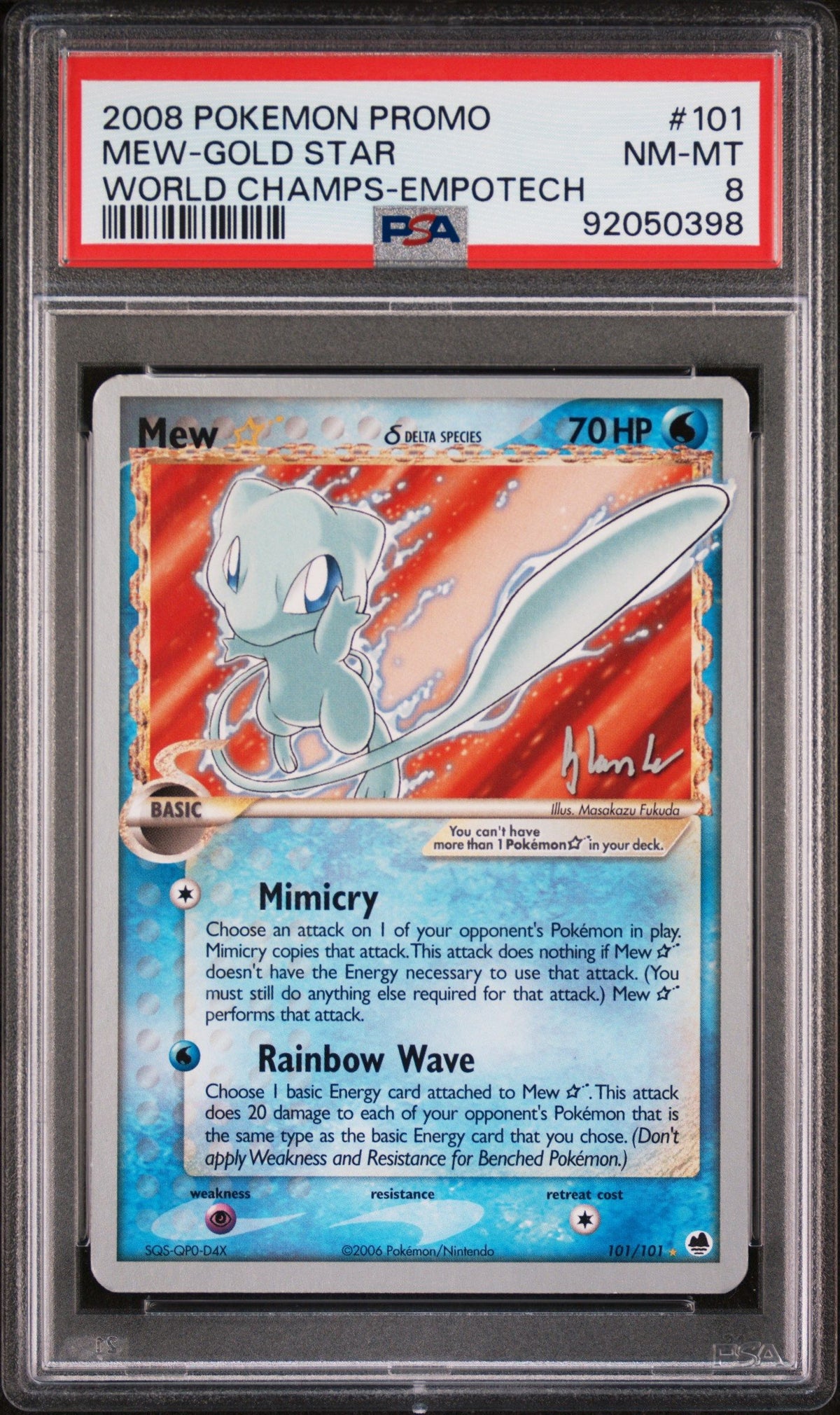 2008 Pokemon World Championships Promo Mew-Gold Star World Champs-Empotech PSA 8