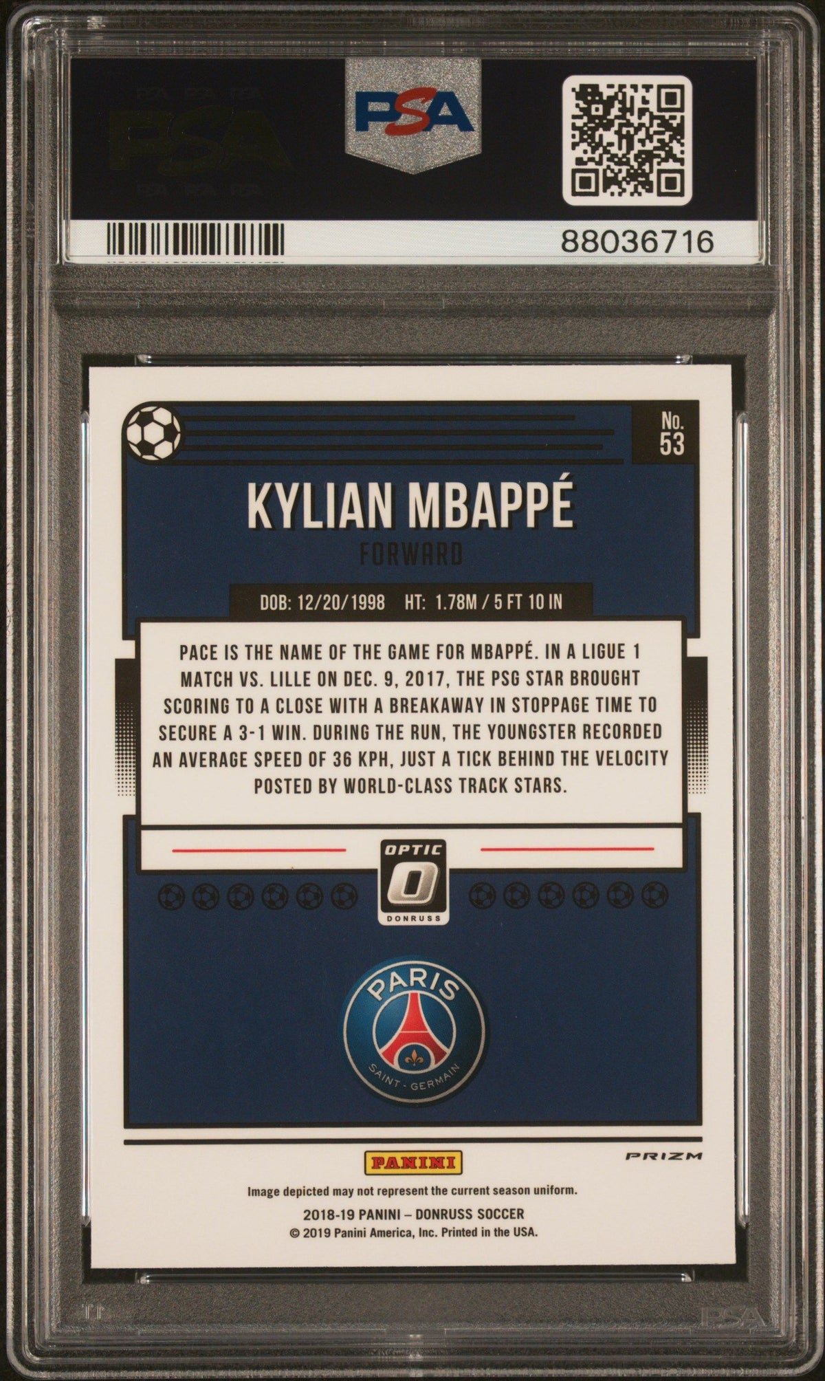 2018 Panini Donruss Kylian Mbappe Optic-Holo PSA 10