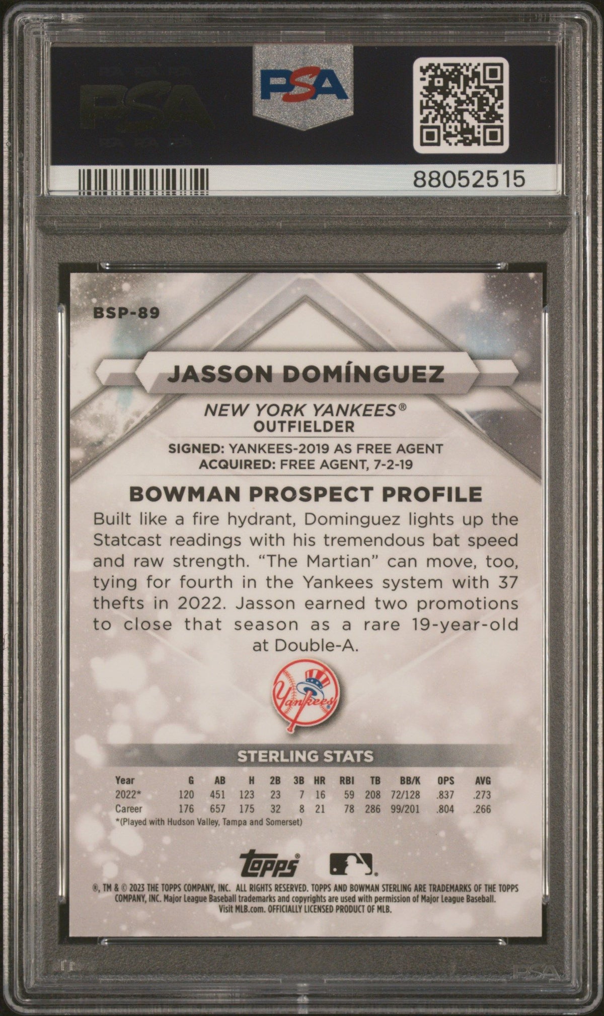 2023 Bowman Sterling #BSP89 Jasson Dominguez Mini Diamond PSA 10