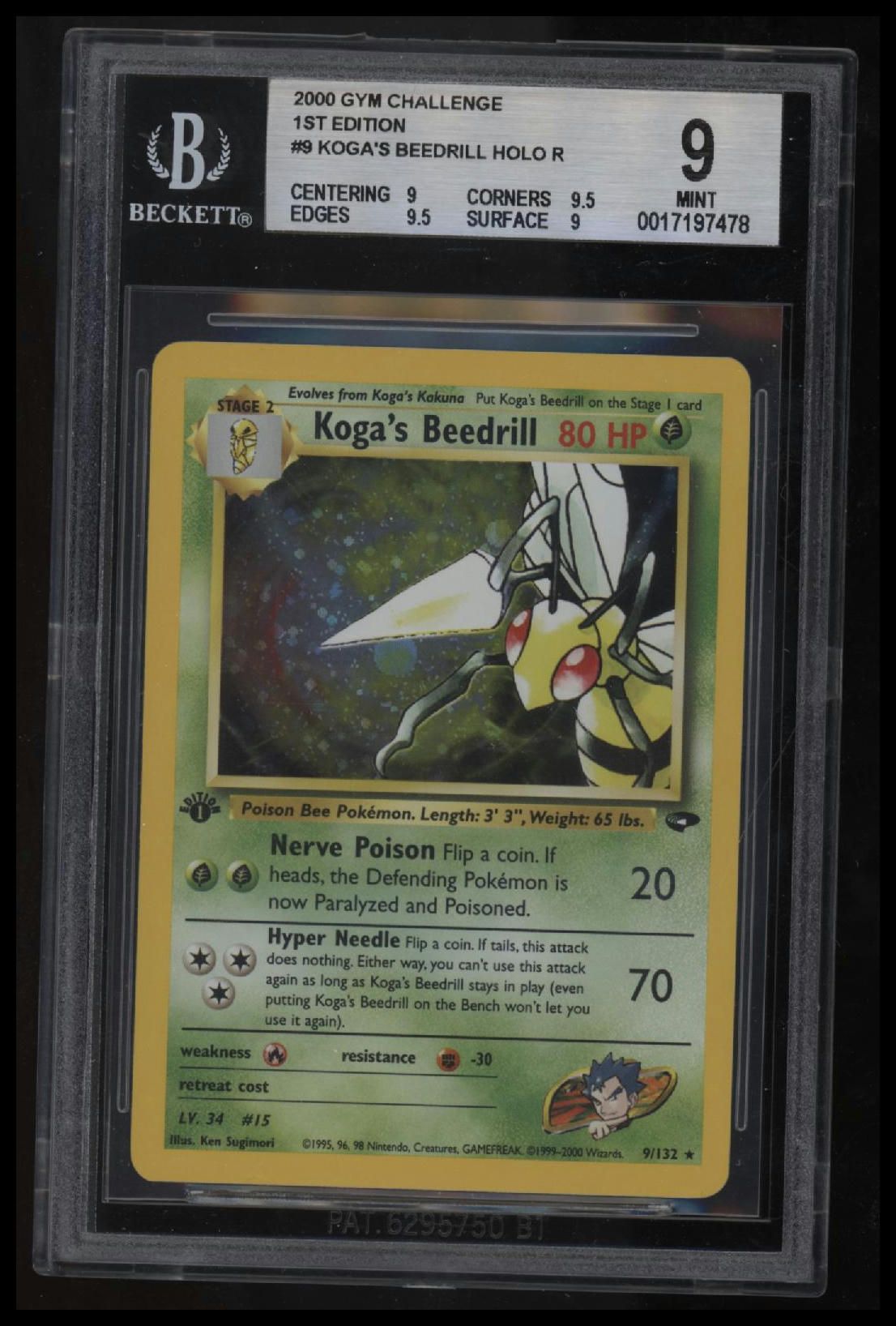 2000 Pokemon Gym Challenge 1st Edition Koga&#39;s Beedrill HOLO R BGS 9.0