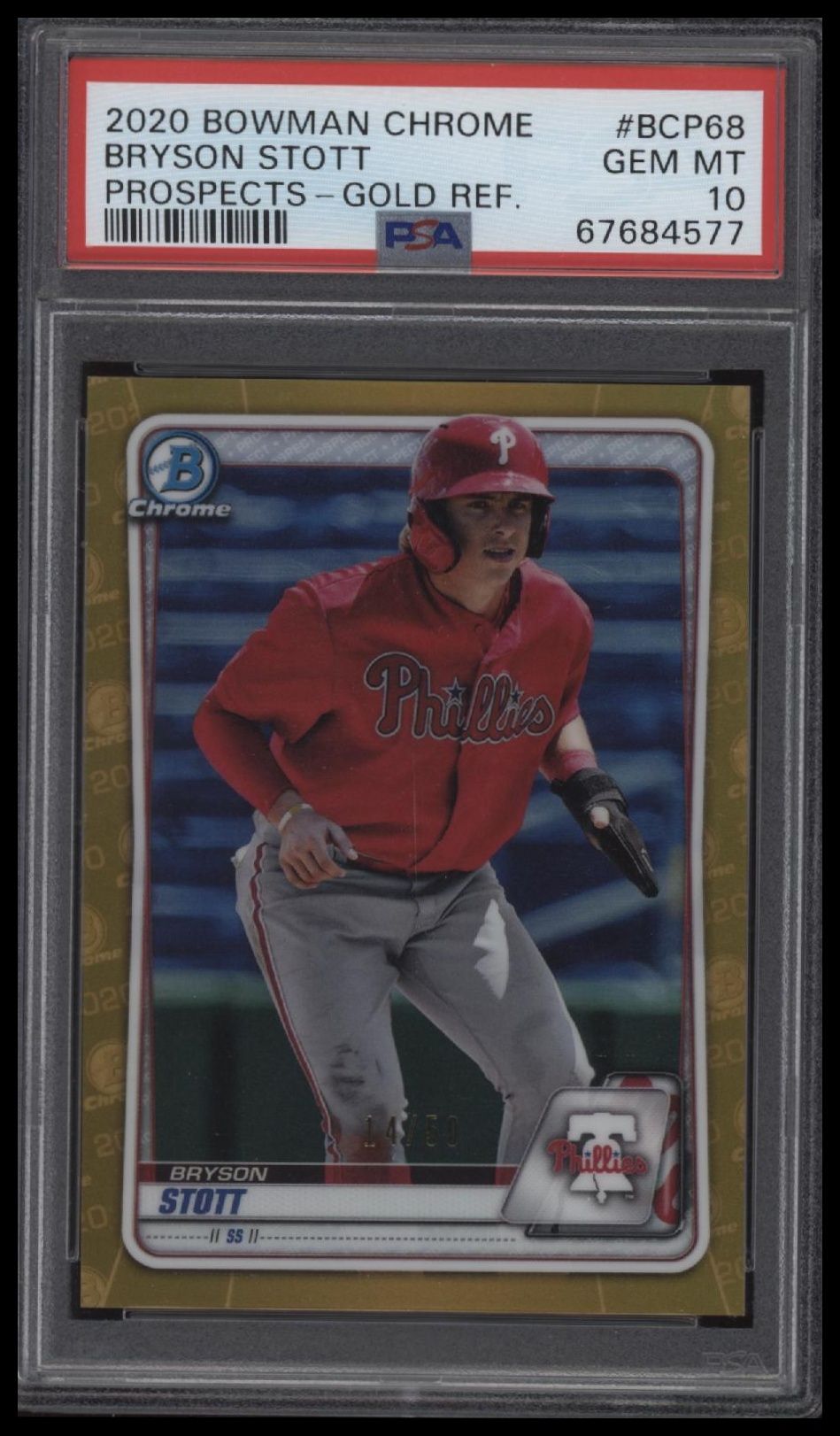 2020 Bowman Chrome Prospects #BCP68 Bryson Stott Prospects-Gold Ref. PSA 10