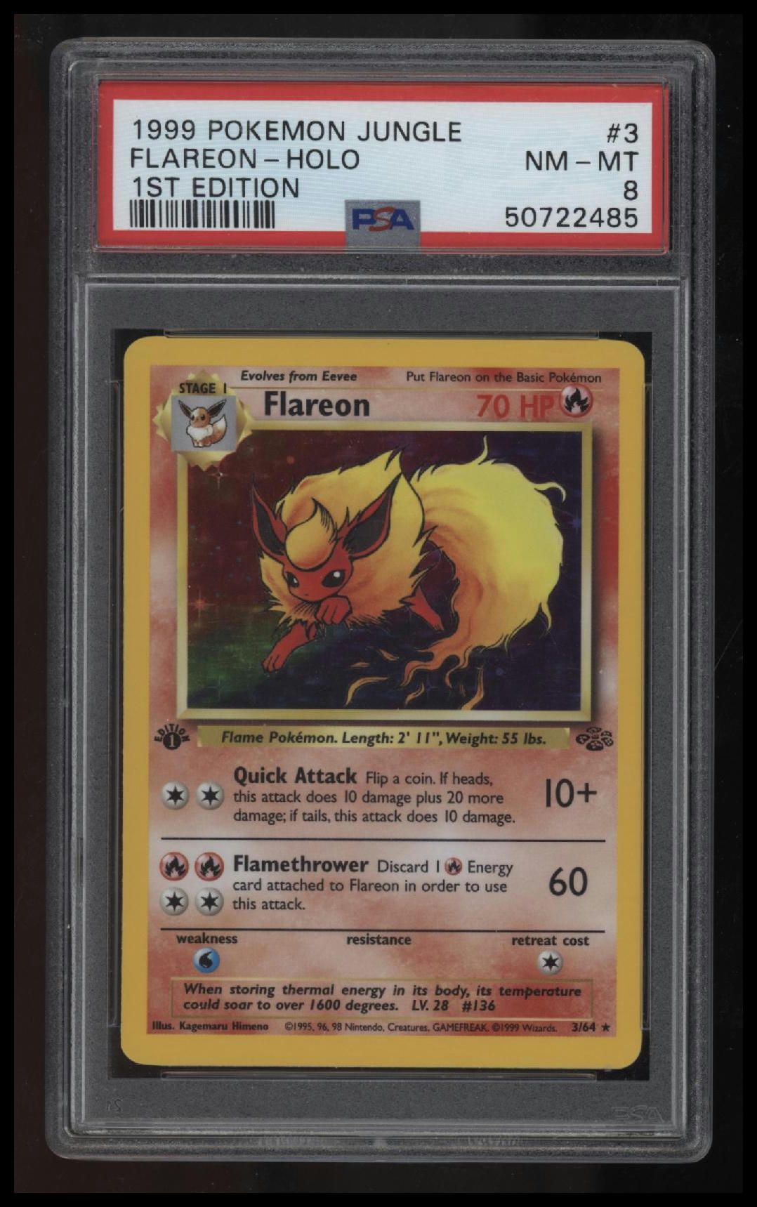 1999 Pokemon Jungle Flareon-Holo 1st Edition PSA 8