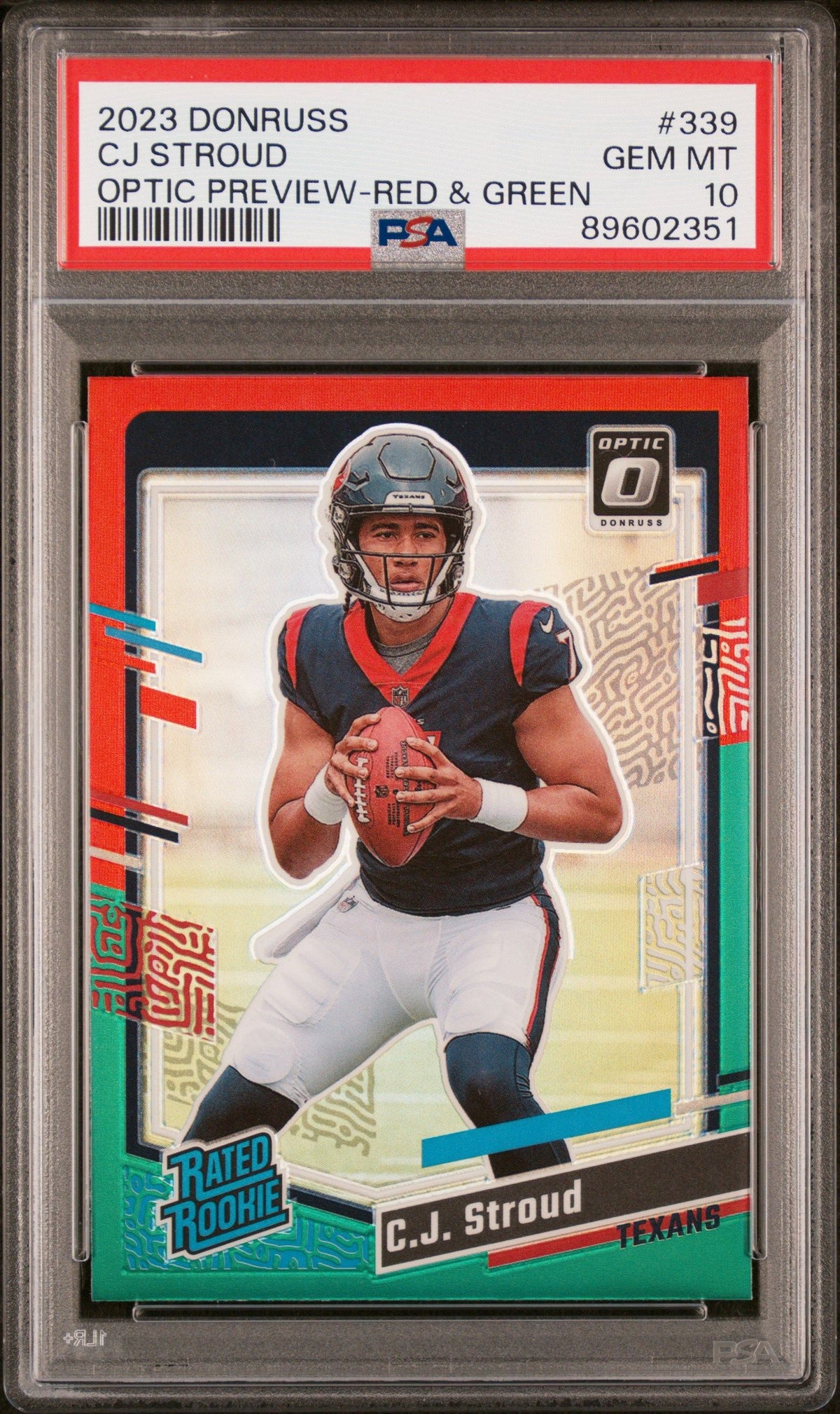 2023 Panini Donruss Cj Stroud Optic Preview-Red &amp; Green PSA 10