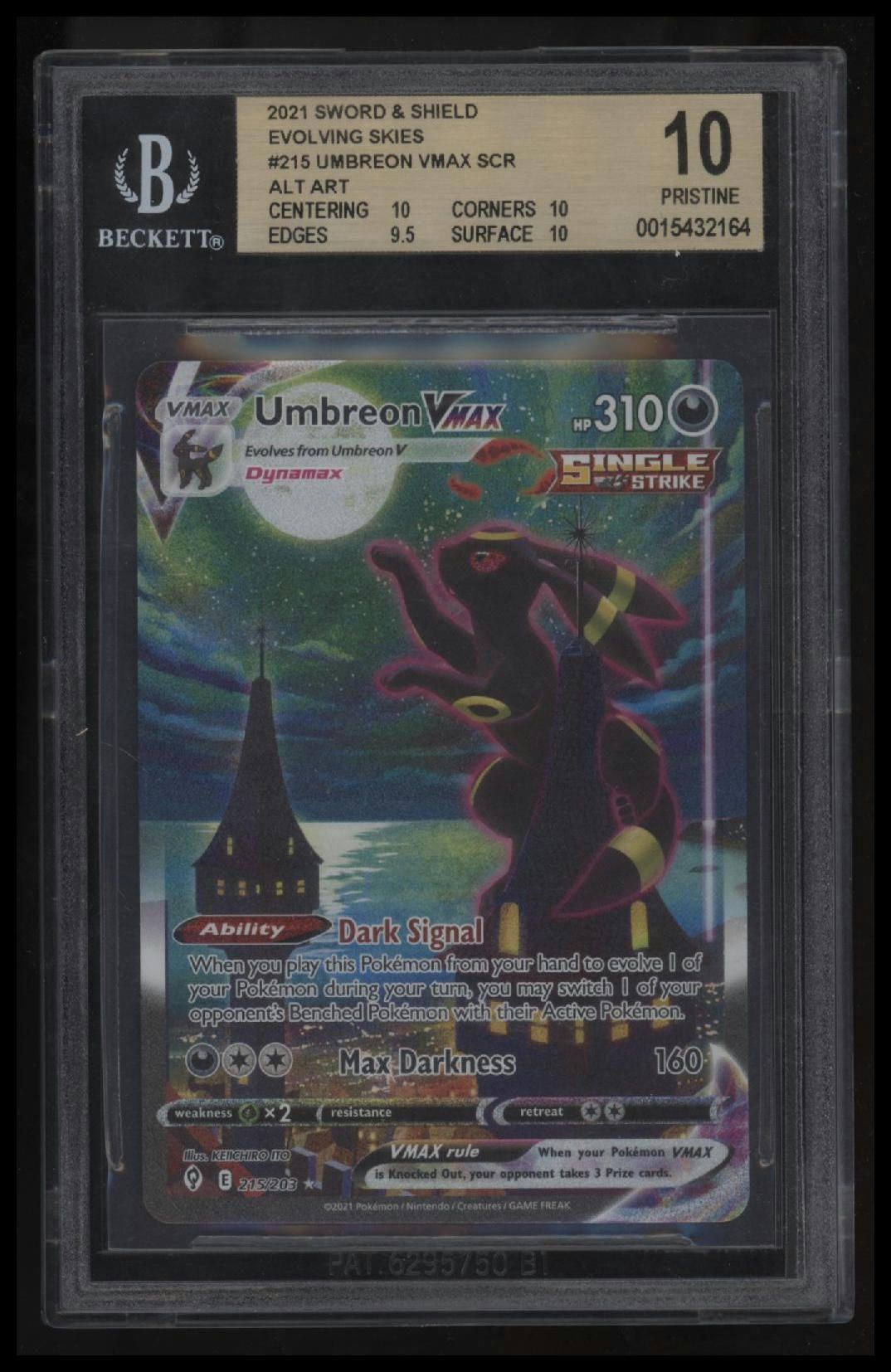 2021 Pokemon Sword and Shield Evolving Skies Umbreon VMAX SCR ALT ART BGS 10.0