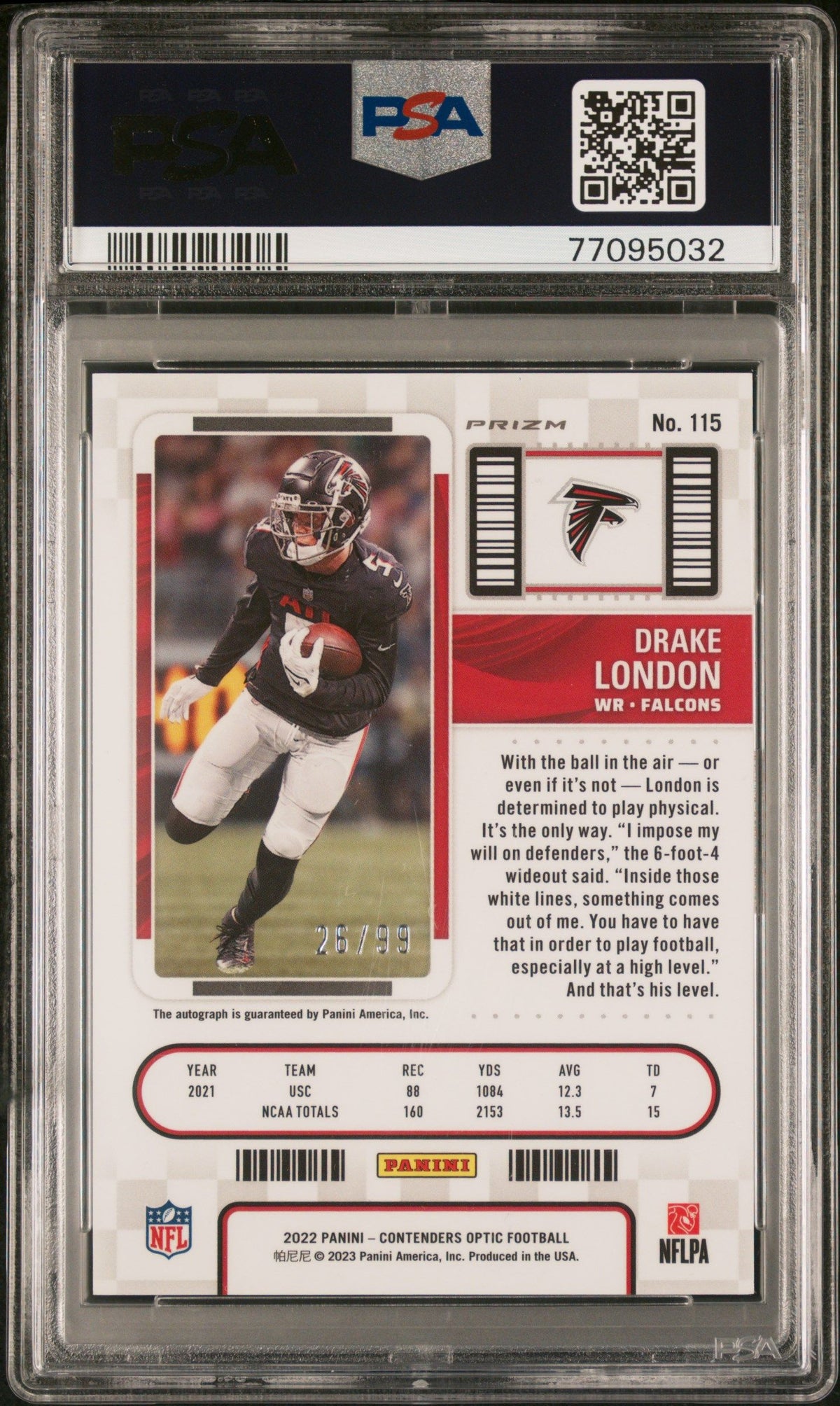 2022 Panini Contenders Optic Drake London Autograph-Blue PSA 9