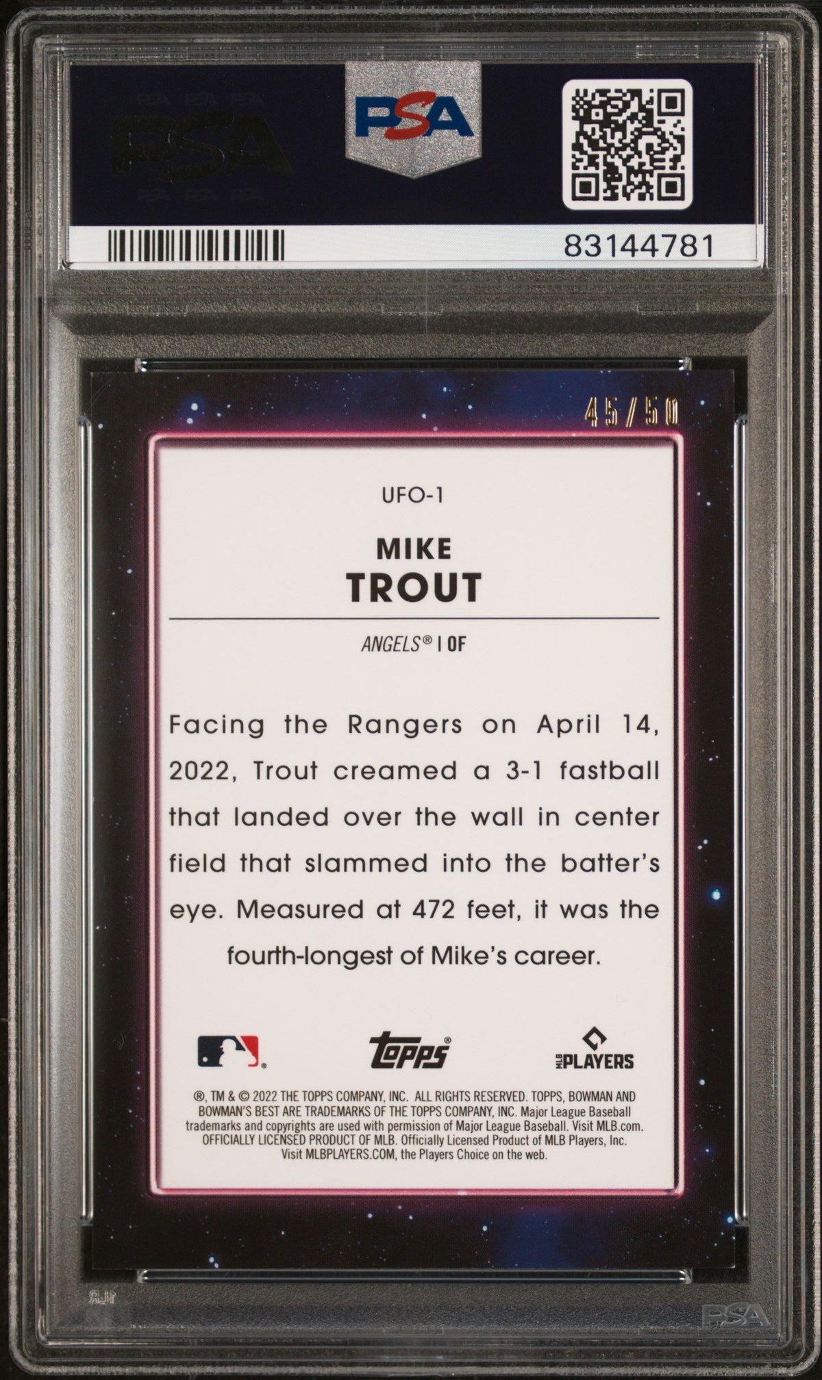 2022 Bowman&#39;S Best Bowman Ufo #UFO1 Mike Trout Ufo-Lava Refractor PSA 10