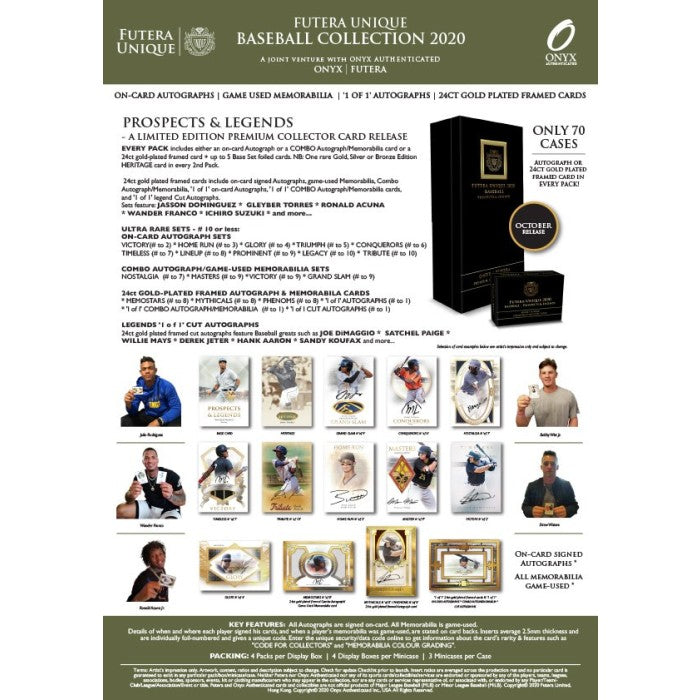 2020 Onyx Authenticated Futera Baseball Unique 2020 Prospects &amp;amp; Legends Box