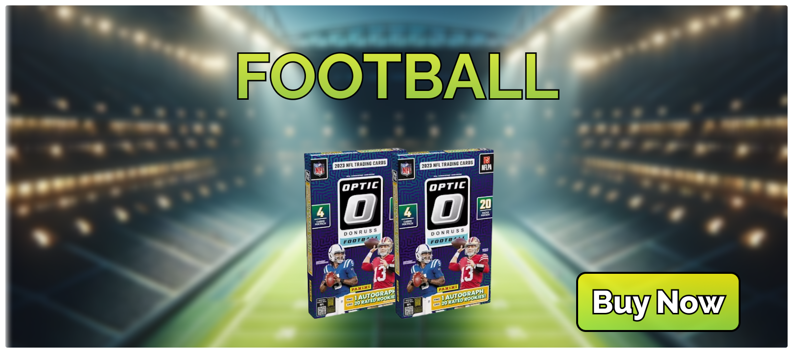 Banner image for football boxes and pre-orders at SkyboxCT - featuring 2023 donruss optic football hobby box