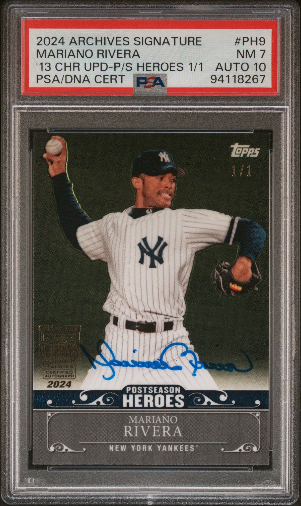 2024 Topps Archives Signature Series #PH9 Mariano Rivera 1/1 PSA 7