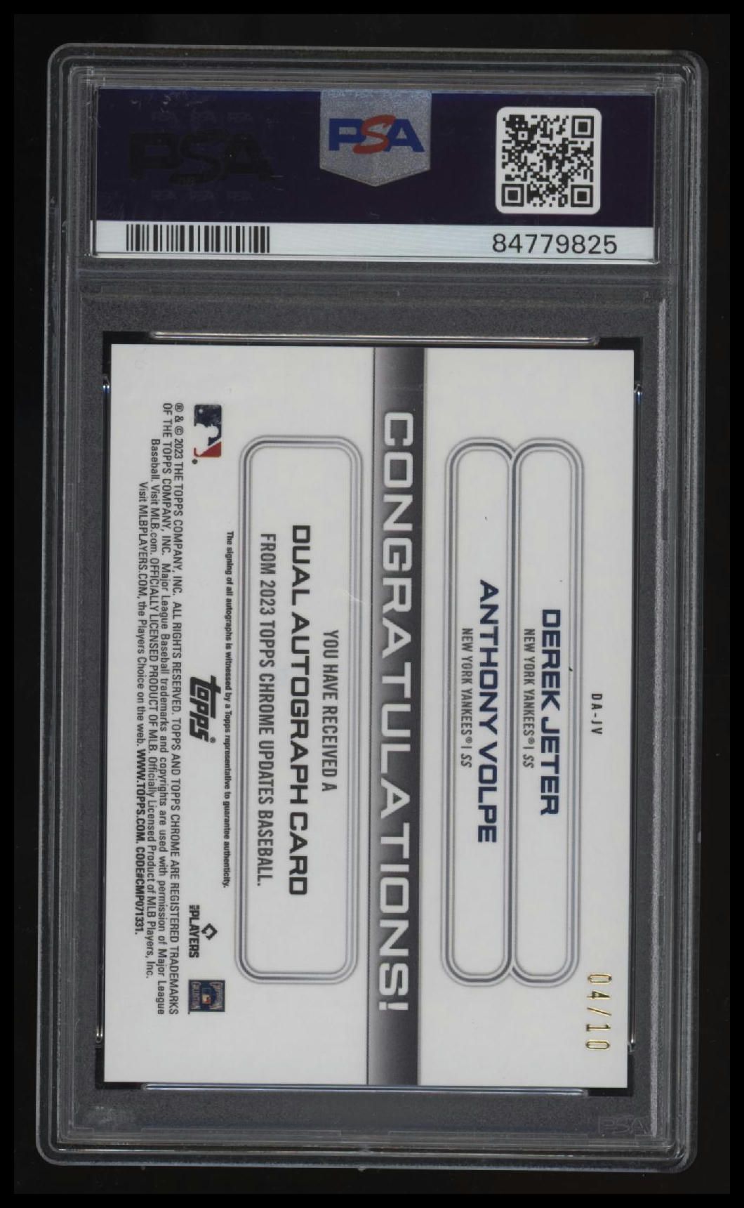 2023 Topps Chrome Update Derek Jeter / Anthony Volpe Dual Autographs PSA 9