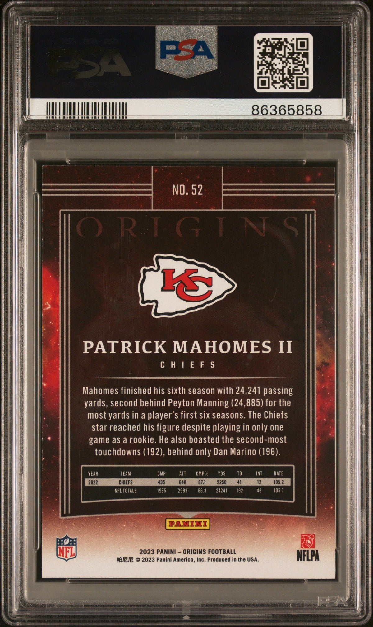 2023 Panini Origins Patrick Mahomes Ii Gold PSA 9