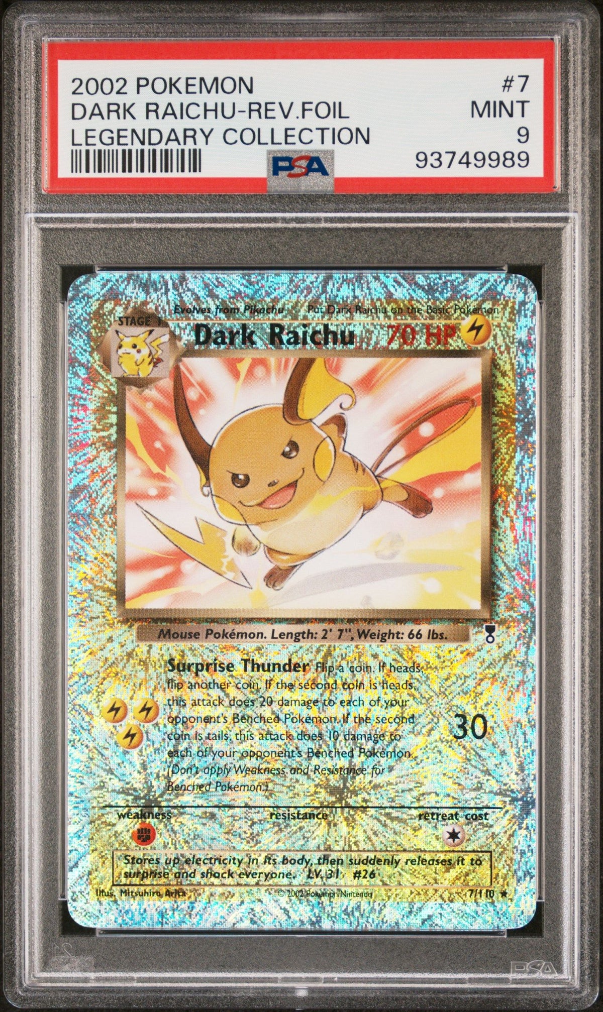 2002 Pokemon Legendary Collection Dark Raichu-Rev.Foil PSA 9