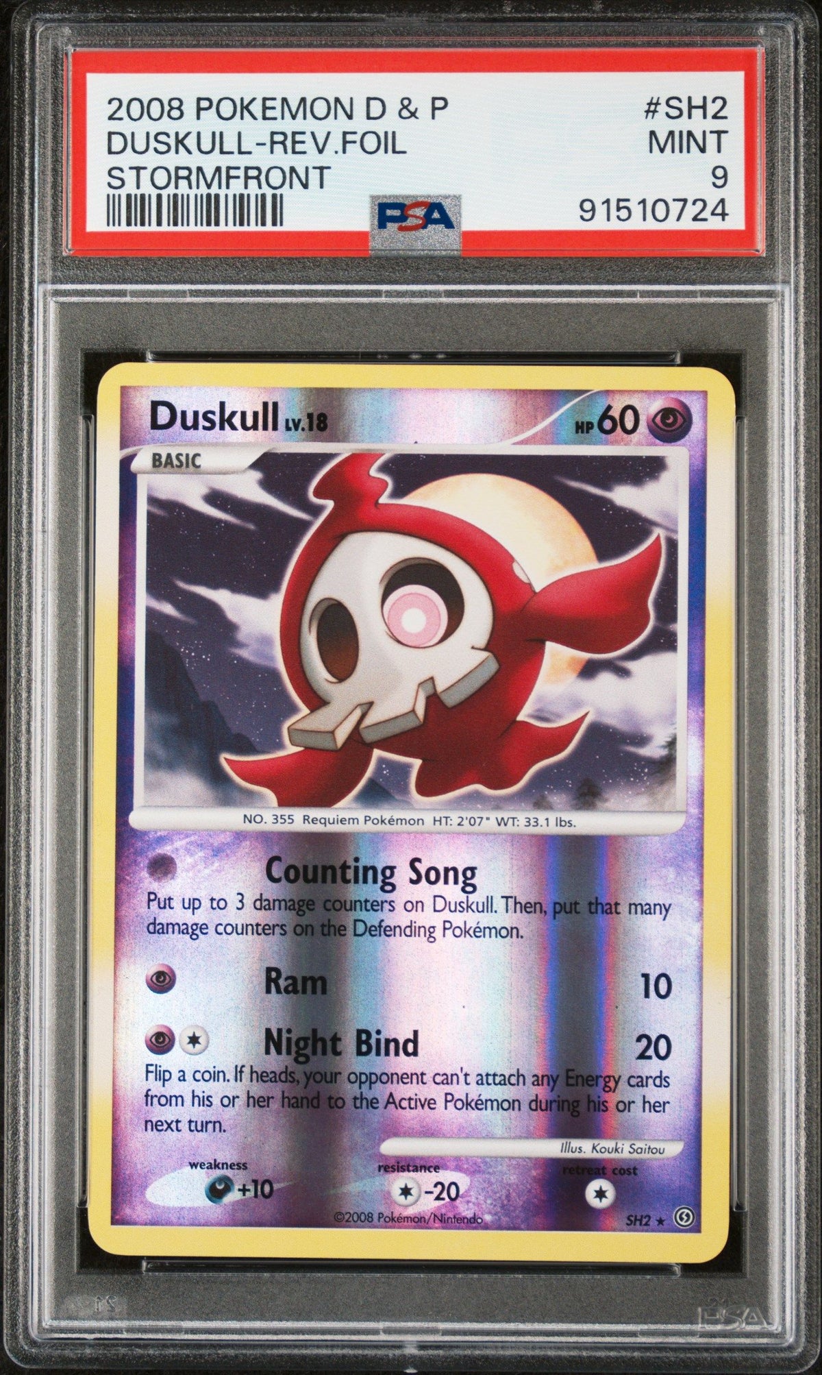 2008 Pokemon Diamond &amp; Pearl Stormfront Duskull-Rev.Foil Stormfront PSA 9