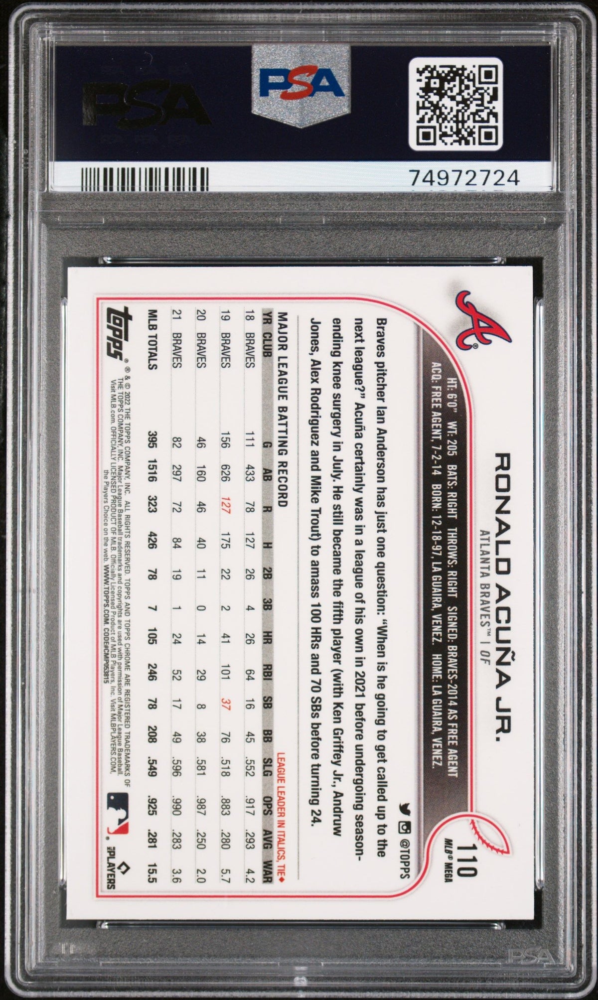 2022 Topps Chrome Logofractor Edition Ronald Acuna Jr. PSA 10