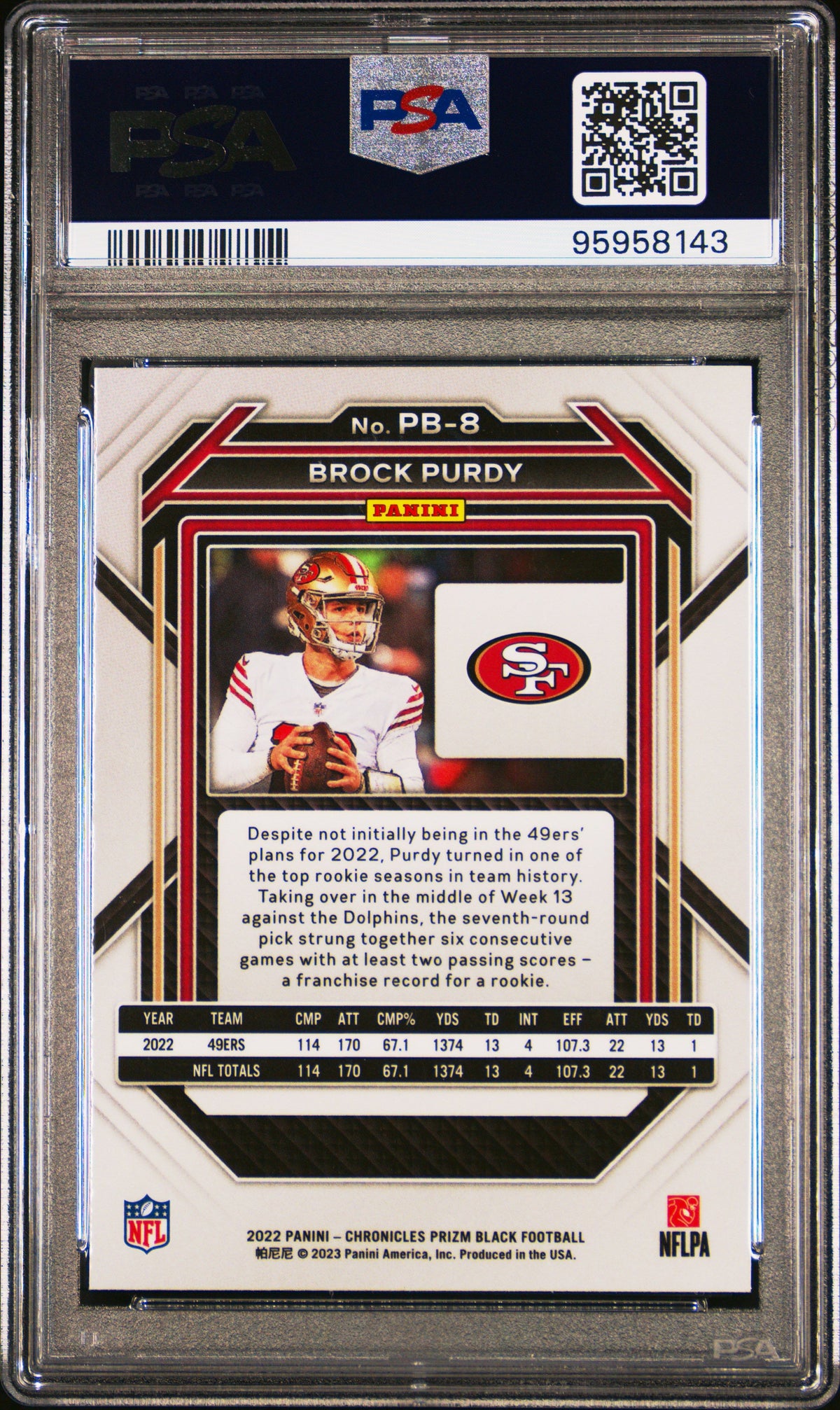 2022 Panini Chronicles Prizm Black Brock Purdy PSA 10 95958143