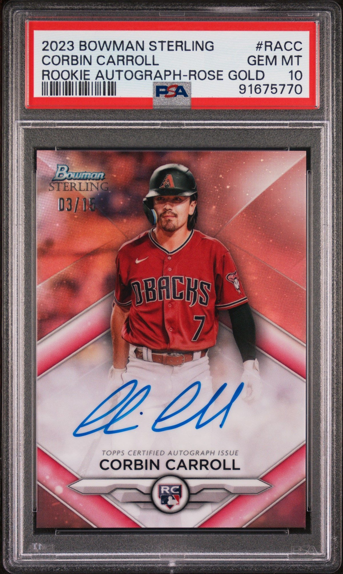 2023 Bowman Sterling Corbin Carroll Rookie Autograph-Rose Gold PSA 10