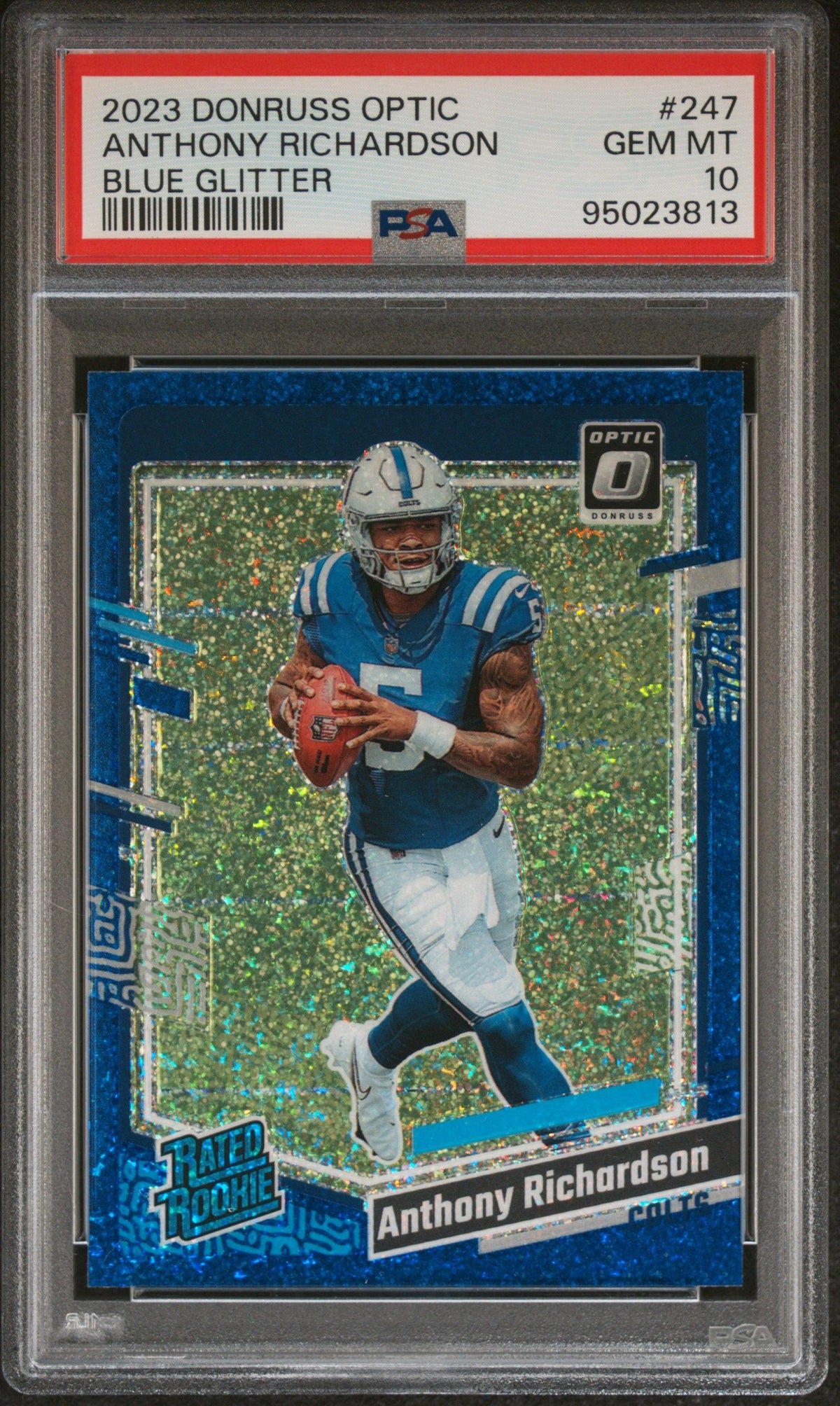 2023 Panini Donruss Optic Anthony Richardson Blue Glitter PSA 10