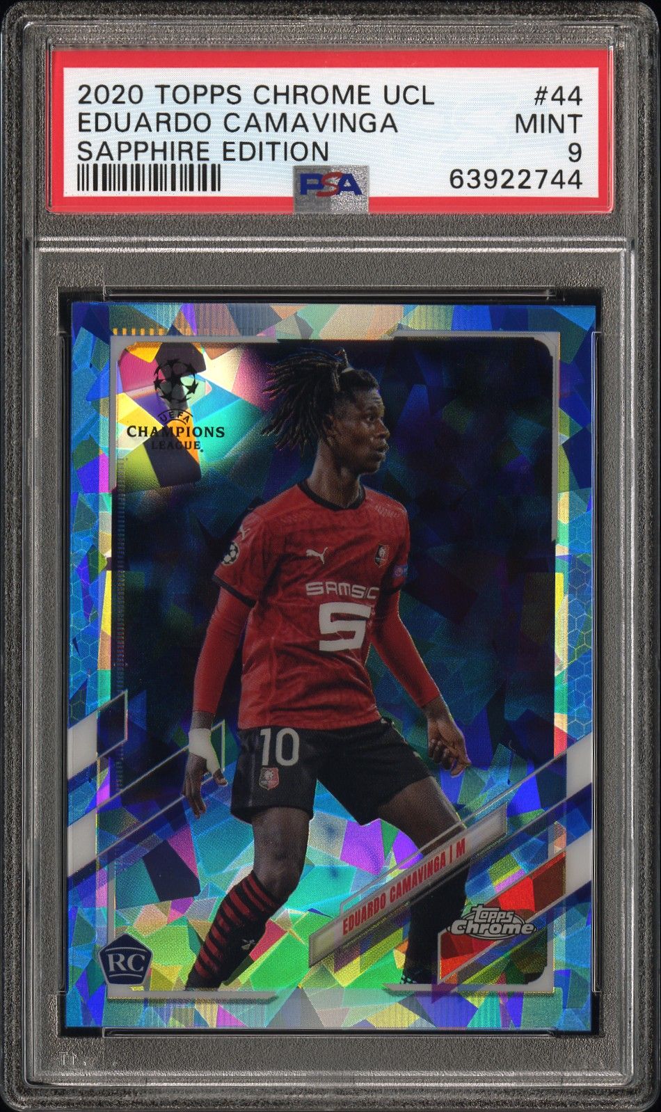 2020 Topps Chrome Uefa Sapphire Edition Eduardo Camavinga Sapphire Edition PSA 9