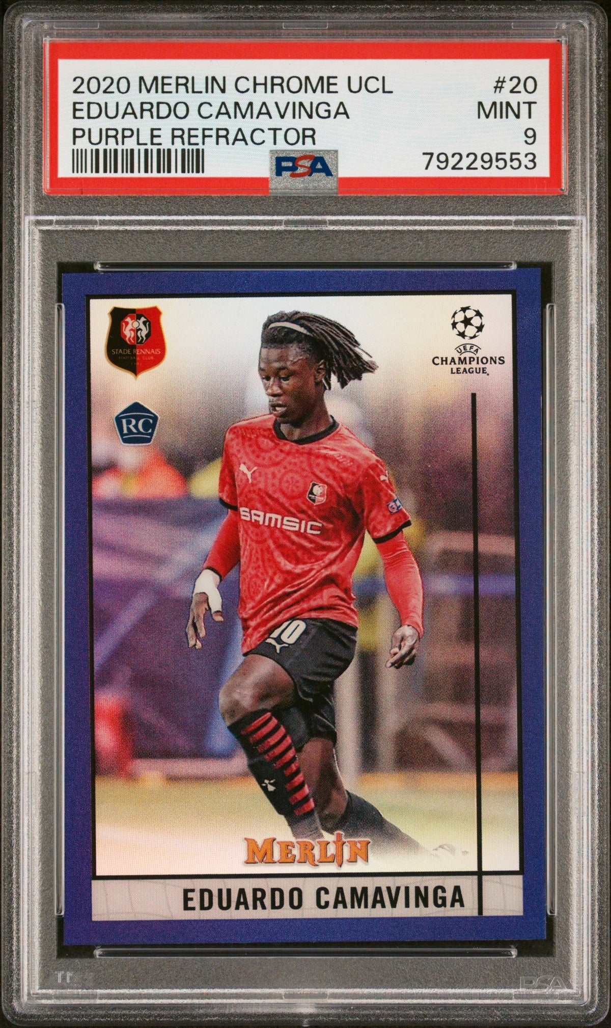 2020 Topps Merlin Chrome Uefa Eduardo Camavinga Purple Refractor PSA 9