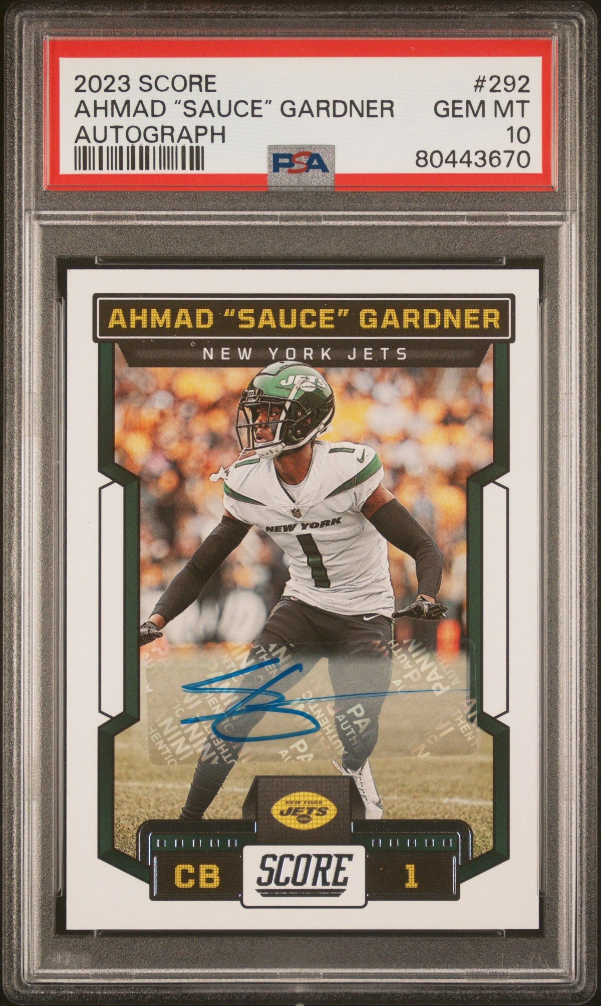 2023 Panini Score Ahmad “sauce” Gardner Autograph PSA 10