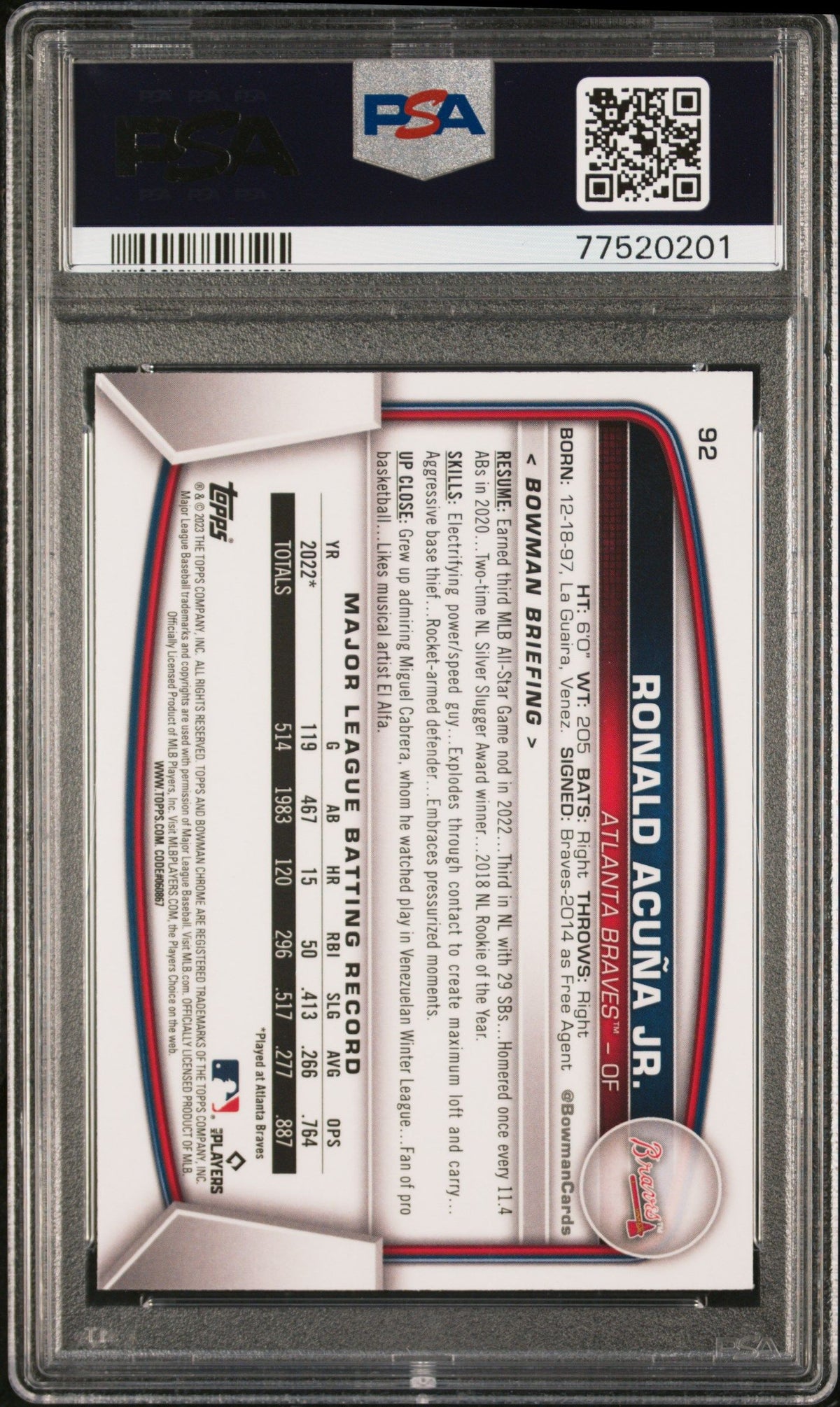 2023 Bowman Mega Box Chrome Ronald Acuna Jr. Chrome PSA 10