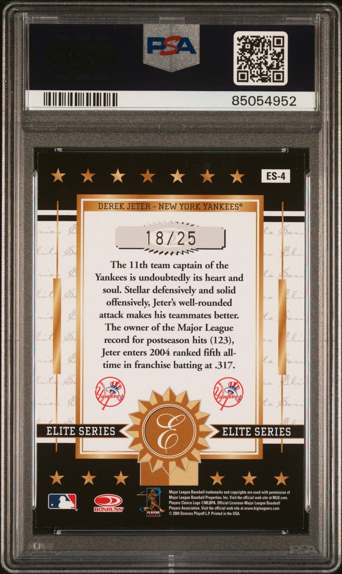 2005 Donruss Elite Series #ES-4 Derek Jeter Dominators Black PSA 8