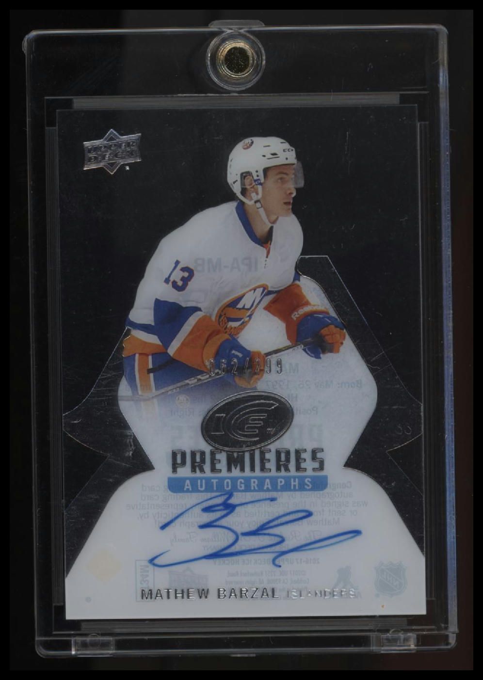 2016-17 Upper Deck Ice Mathew Barzal Ice Premieres Autographs #/299