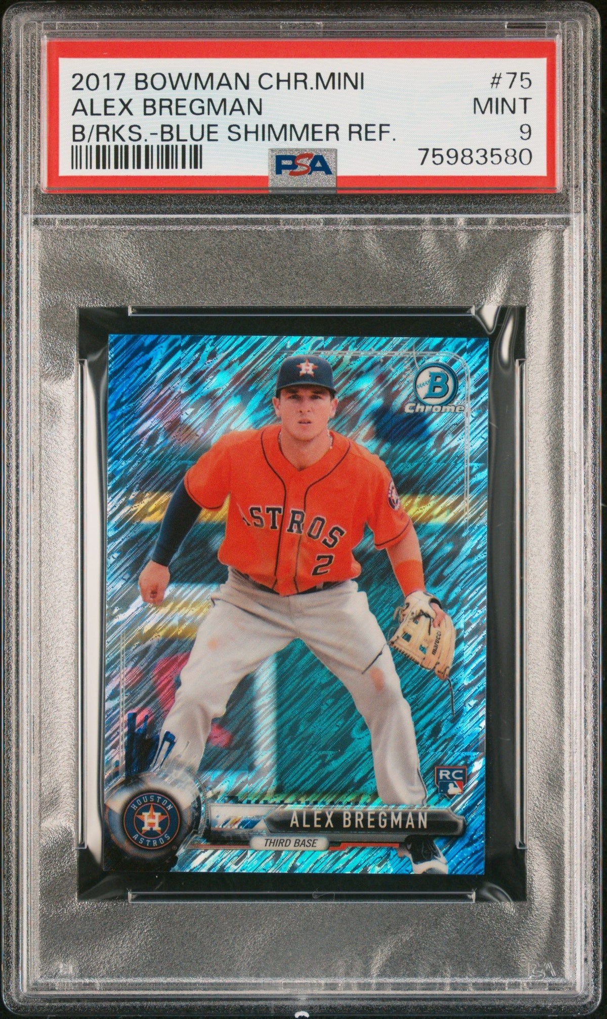 2017 Bowman Chrome Mini #75 Alex Bregman B/Rks.-Blue Shimmer Ref. PSA 9