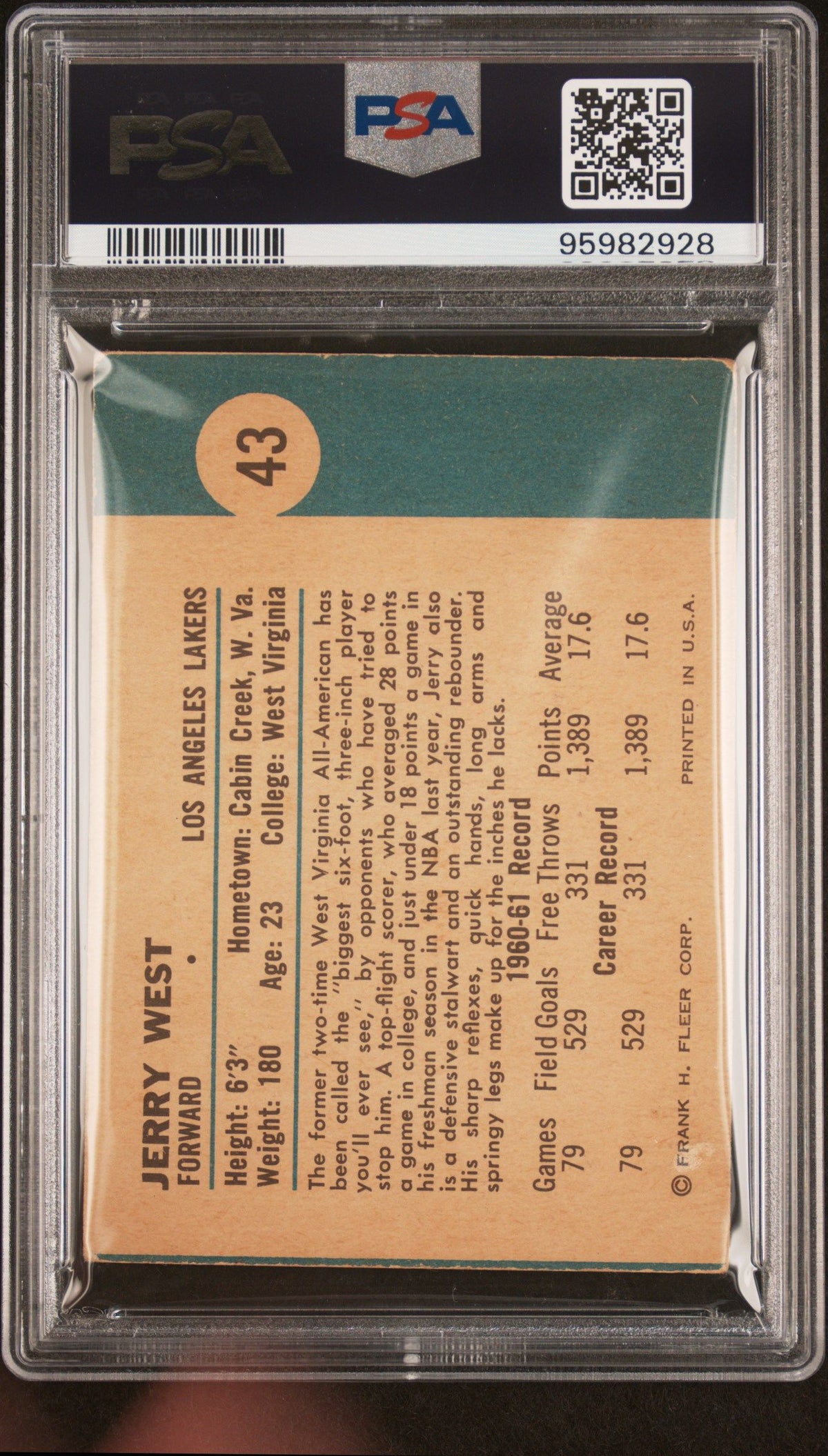 1961 Fleer Jerry West PSA 2