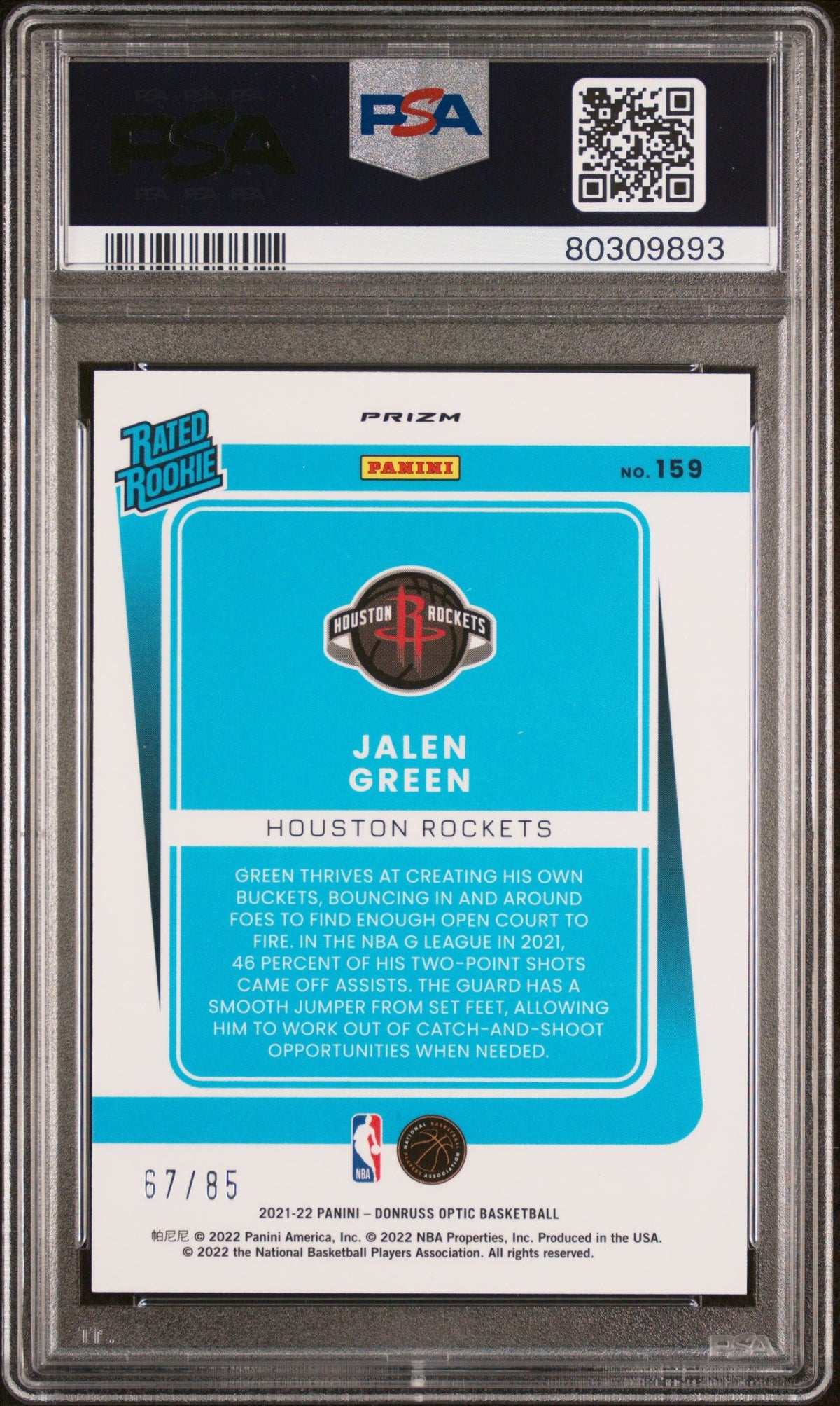 2021 Panini Donruss Optic Jalen Green Fast Break Red PSA 9