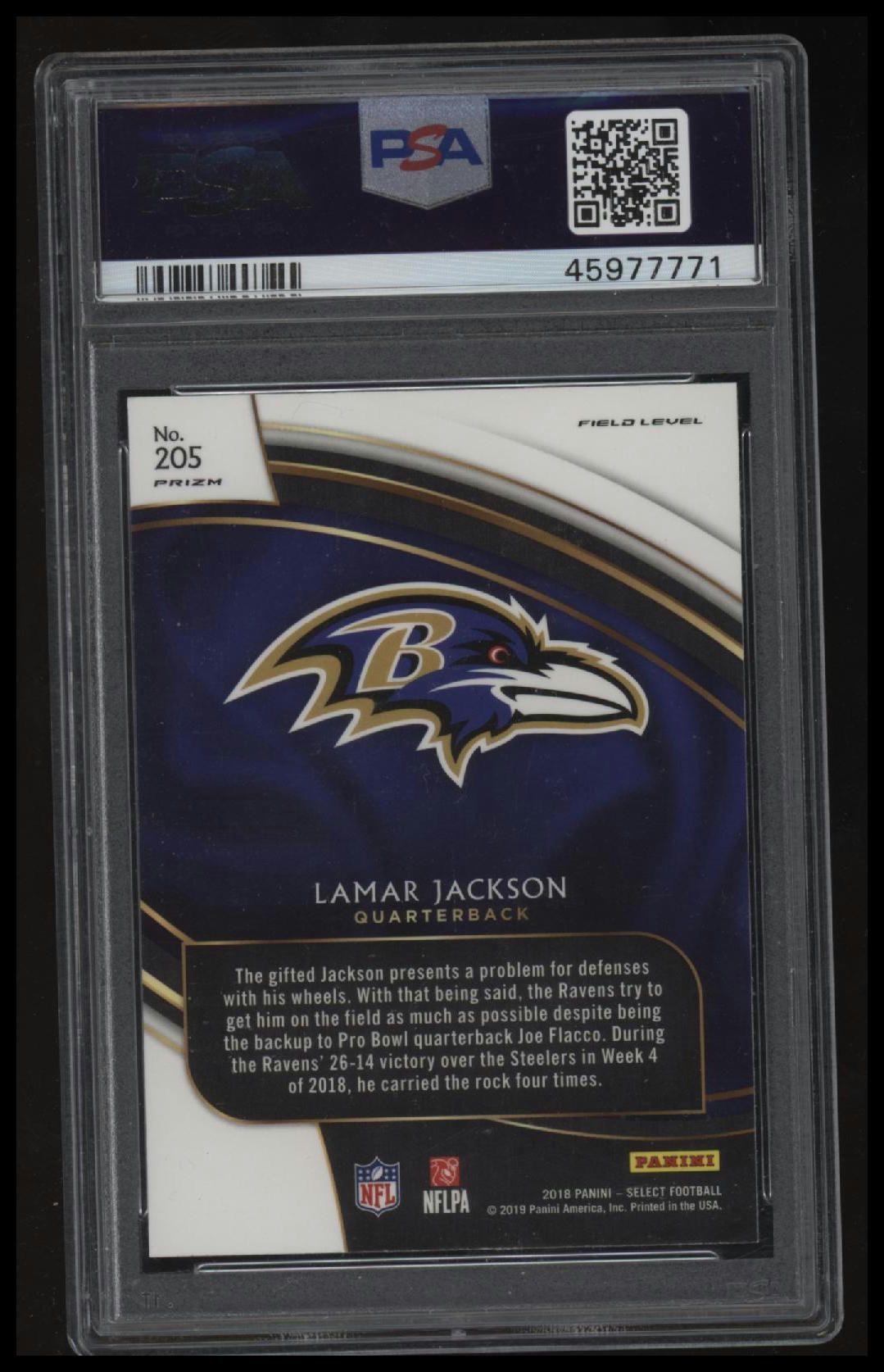 2018 Panini Select Lamar Jackson Silver Prizm PSA 10